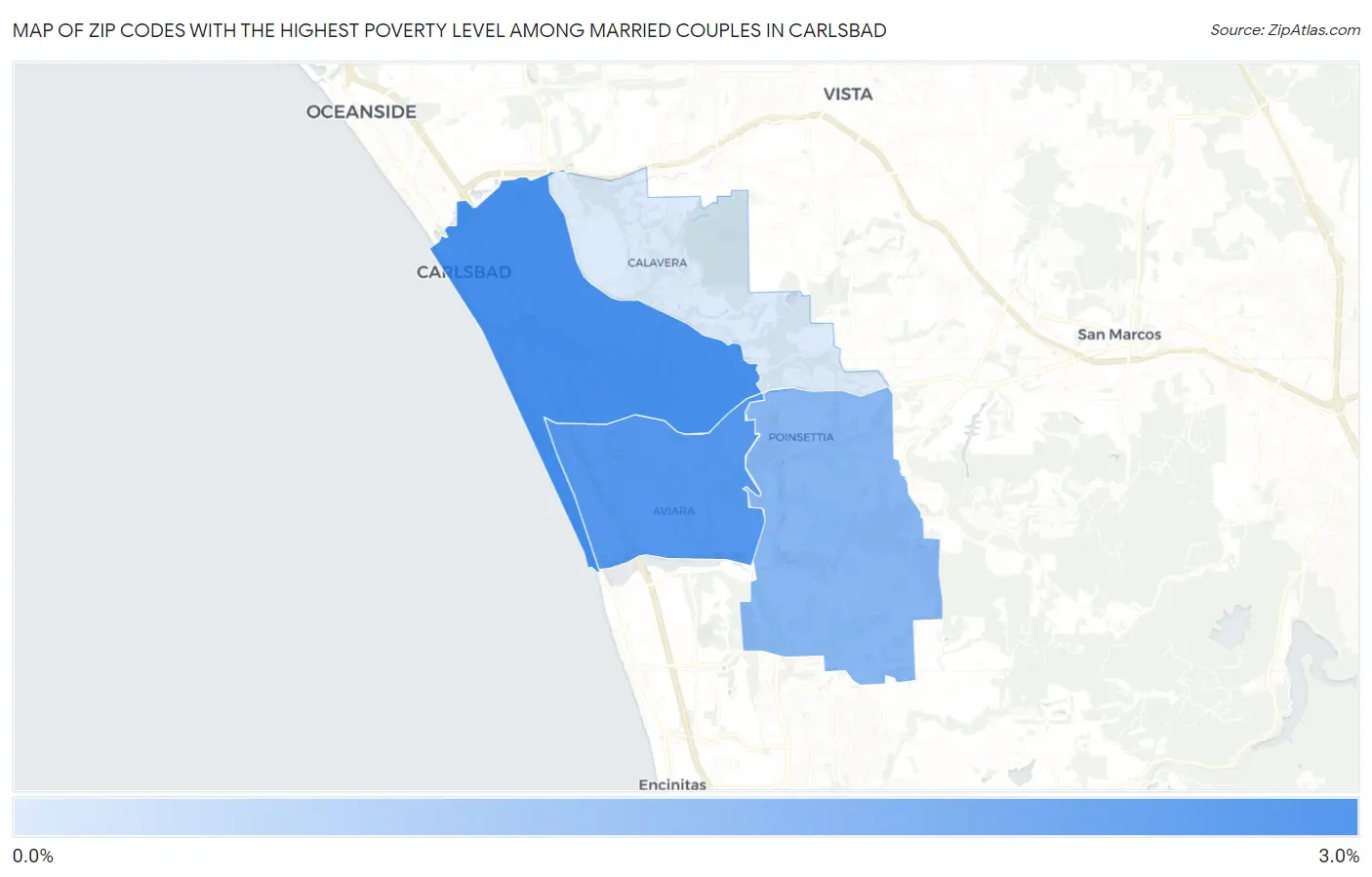 Zip Codes with the Highest Poverty Level Among Married Couples in Carlsbad Map