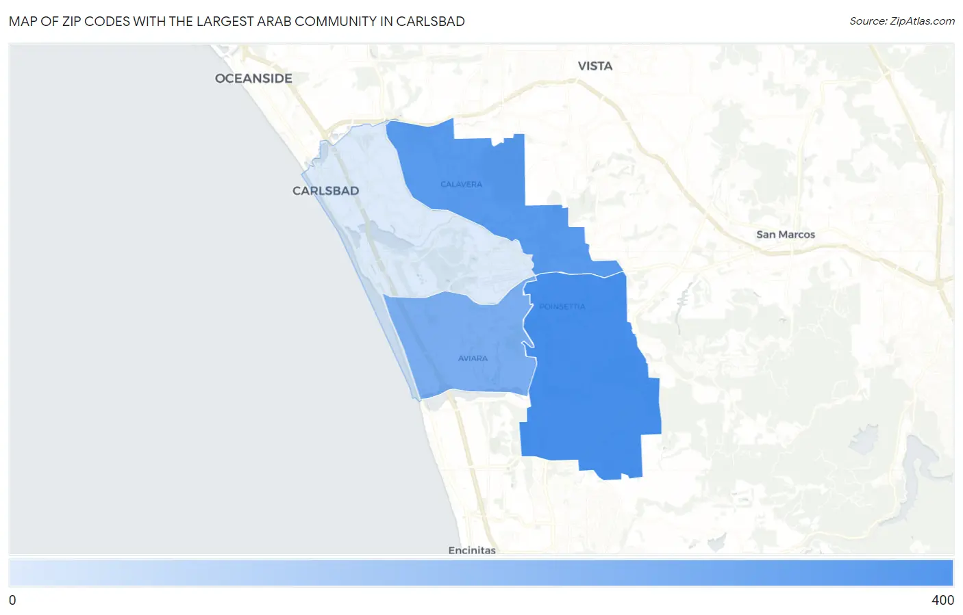 Zip Codes with the Largest Arab Community in Carlsbad Map