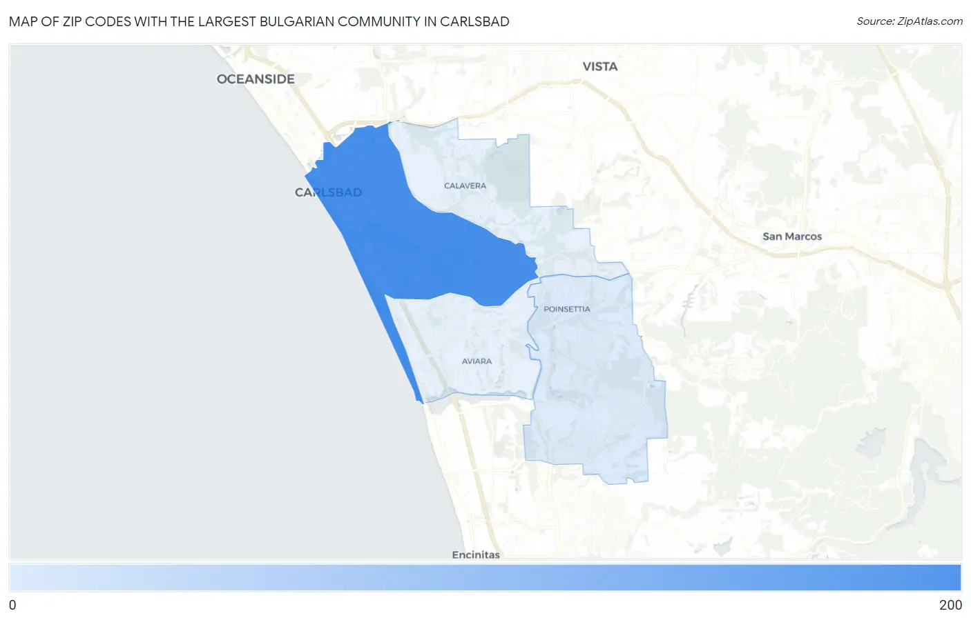 Zip Codes with the Largest Bulgarian Community in Carlsbad Map