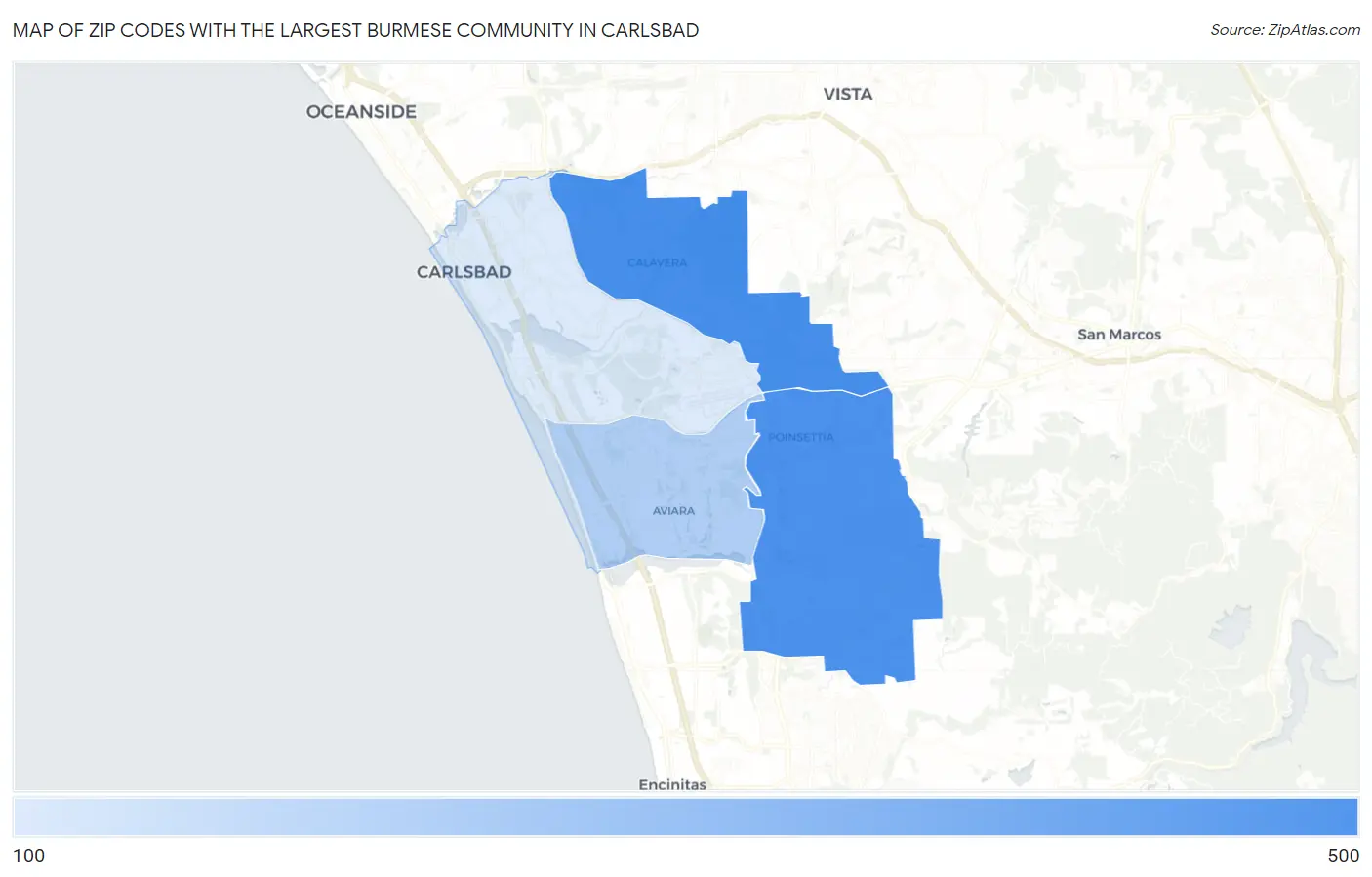 Zip Codes with the Largest Burmese Community in Carlsbad Map