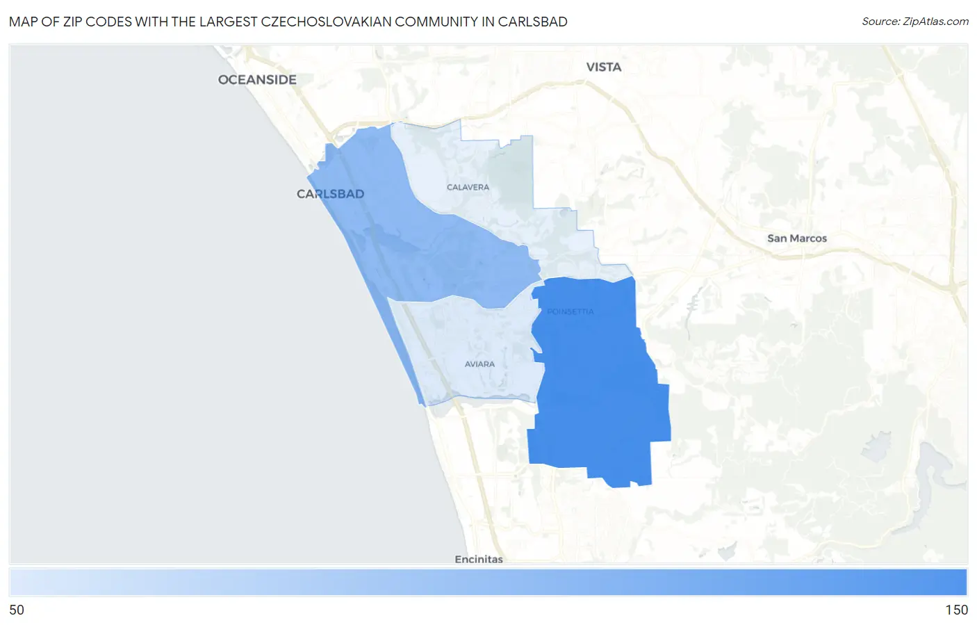 Zip Codes with the Largest Czechoslovakian Community in Carlsbad Map