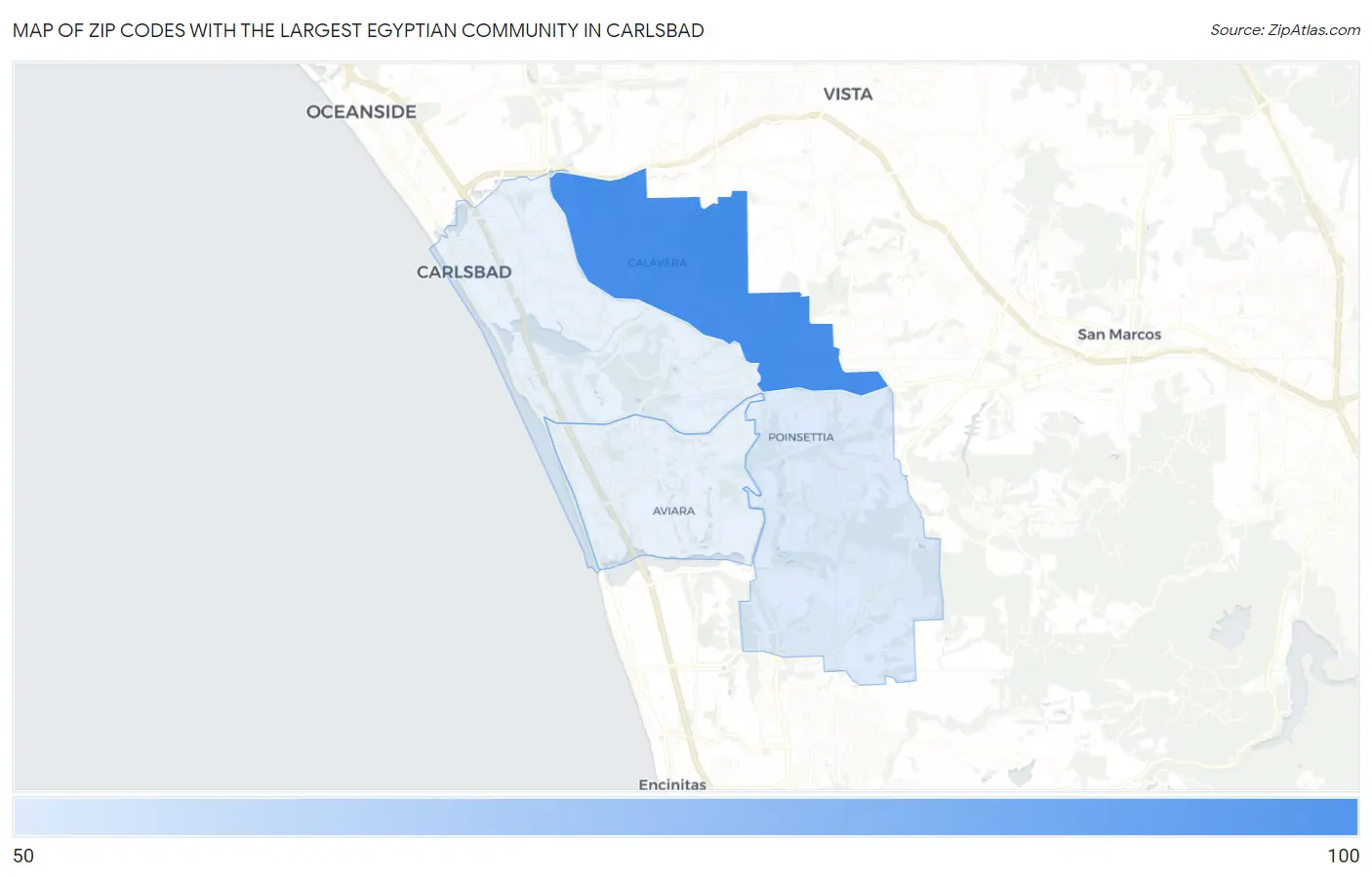 Zip Codes with the Largest Egyptian Community in Carlsbad Map
