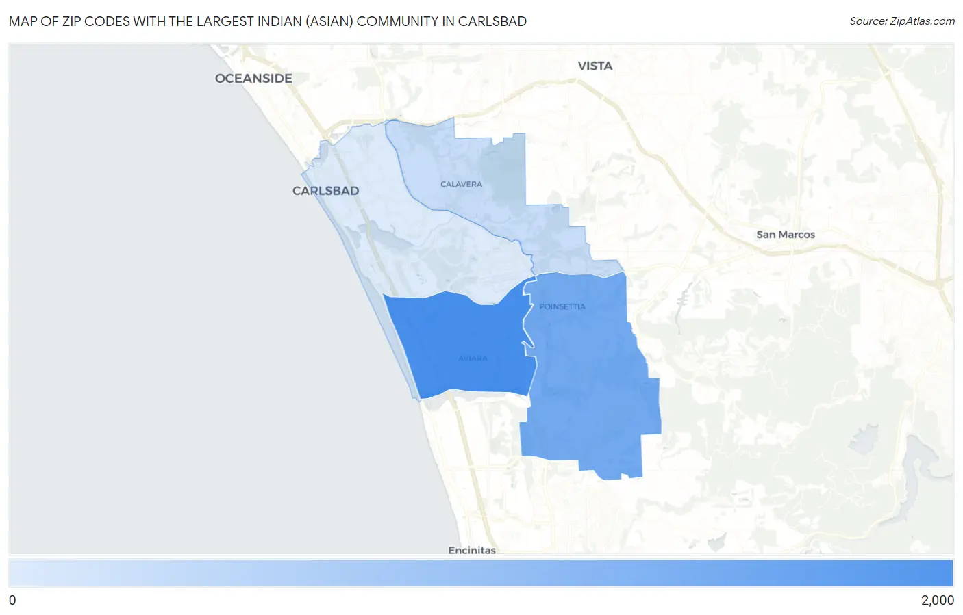 Zip Codes with the Largest Indian (Asian) Community in Carlsbad Map