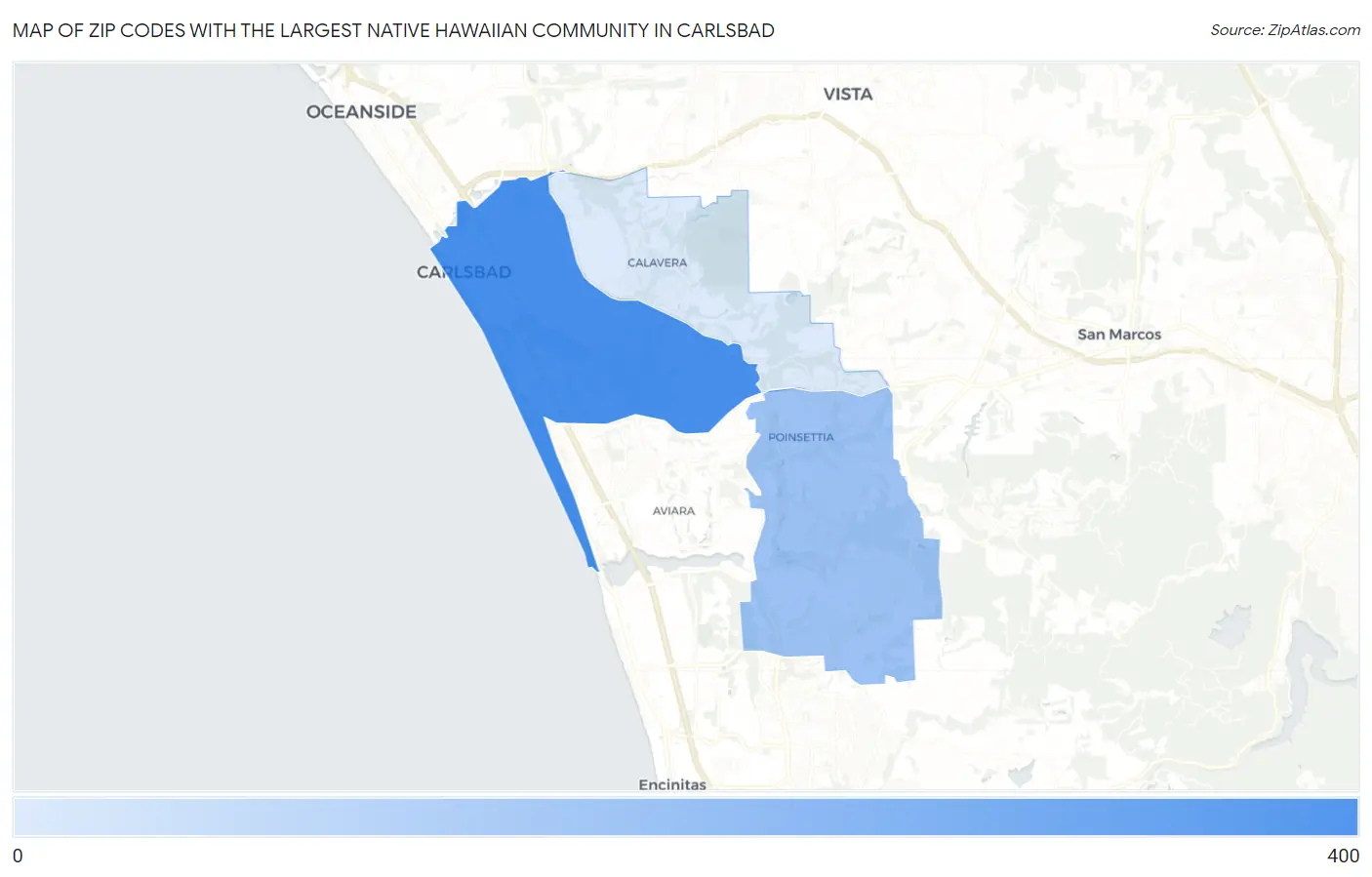 Zip Codes with the Largest Native Hawaiian Community in Carlsbad Map