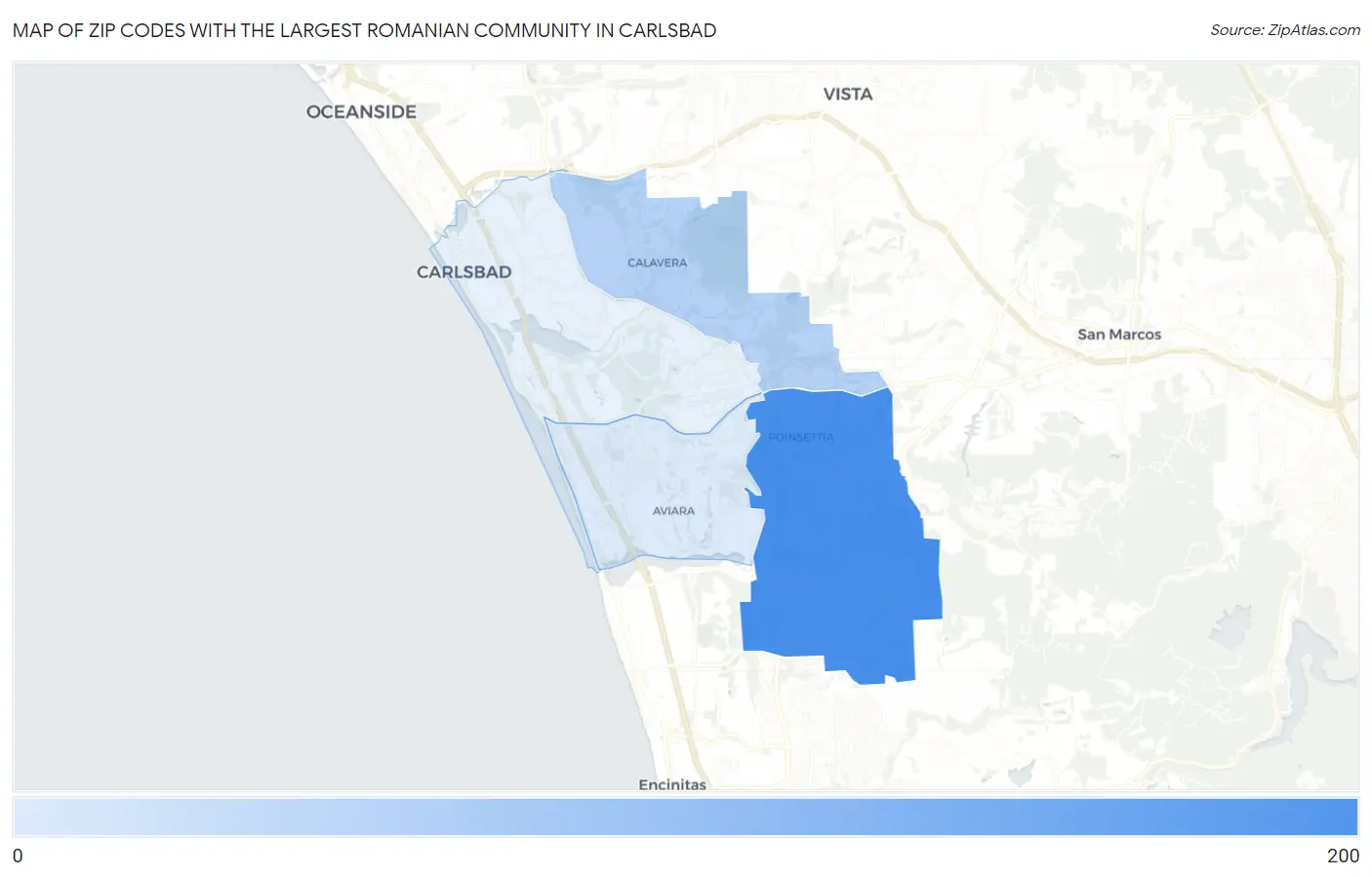 Zip Codes with the Largest Romanian Community in Carlsbad Map