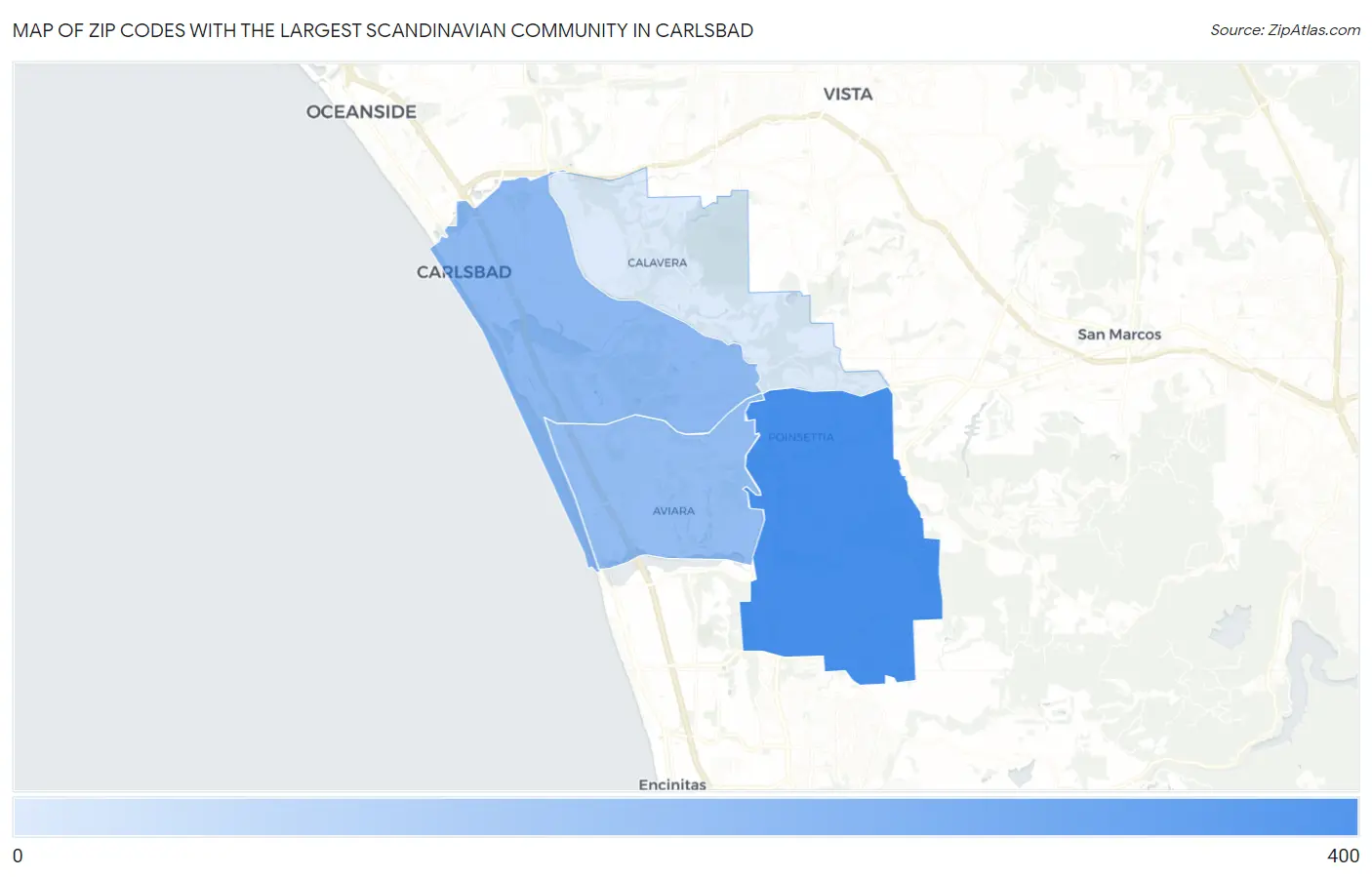 Zip Codes with the Largest Scandinavian Community in Carlsbad Map