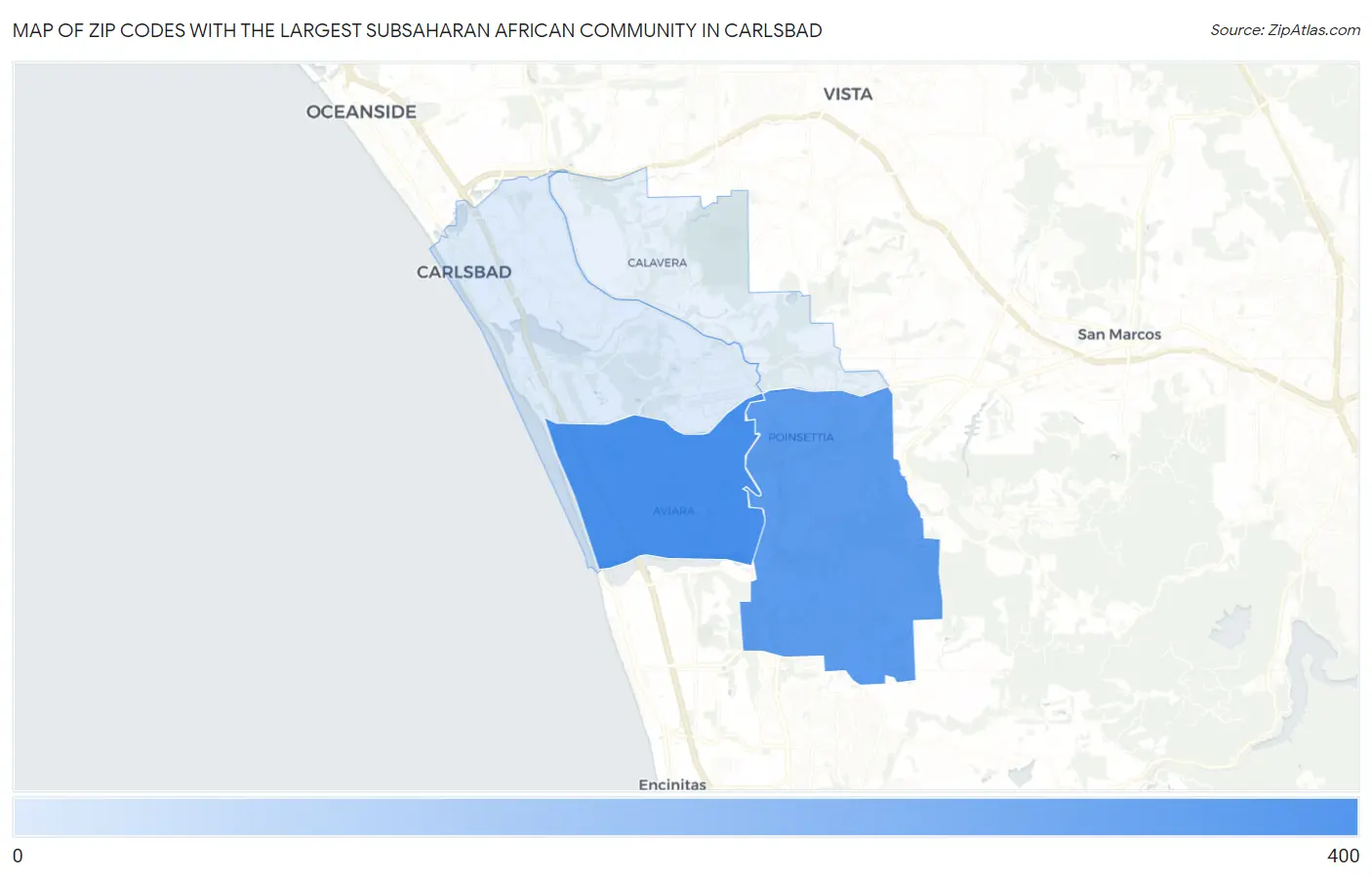 Zip Codes with the Largest Subsaharan African Community in Carlsbad Map