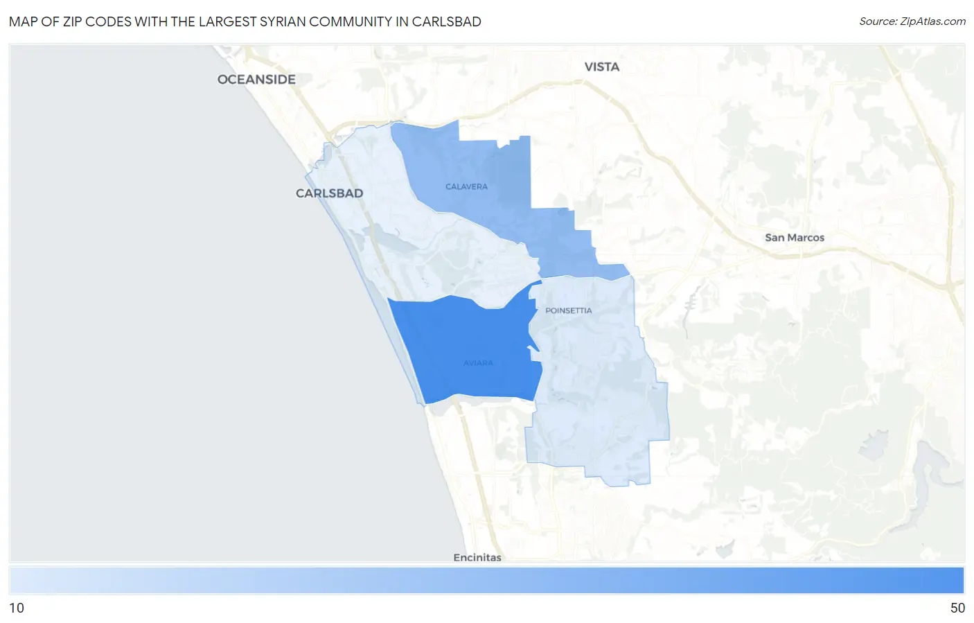 Zip Codes with the Largest Syrian Community in Carlsbad Map