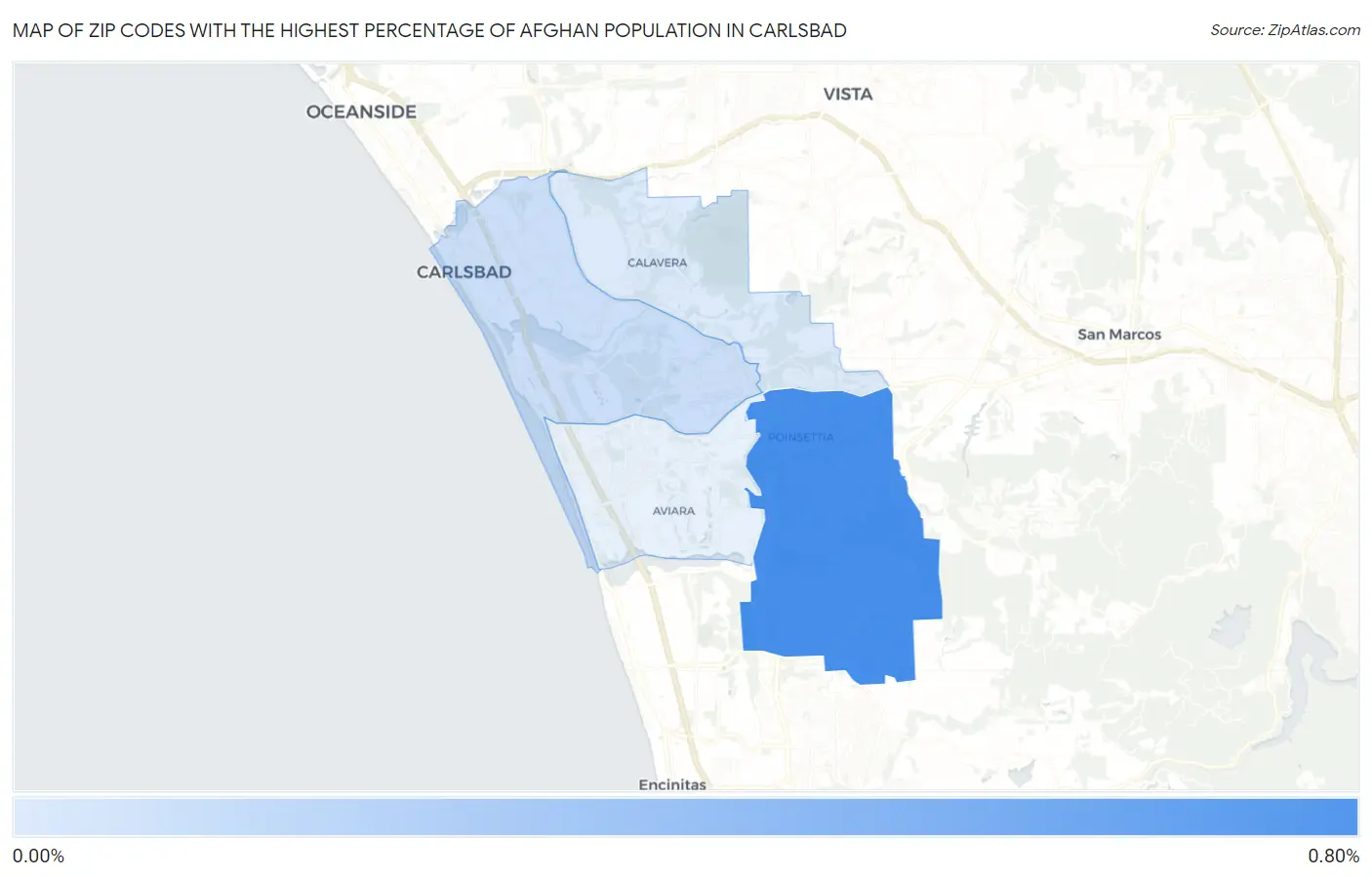 Zip Codes with the Highest Percentage of Afghan Population in Carlsbad Map