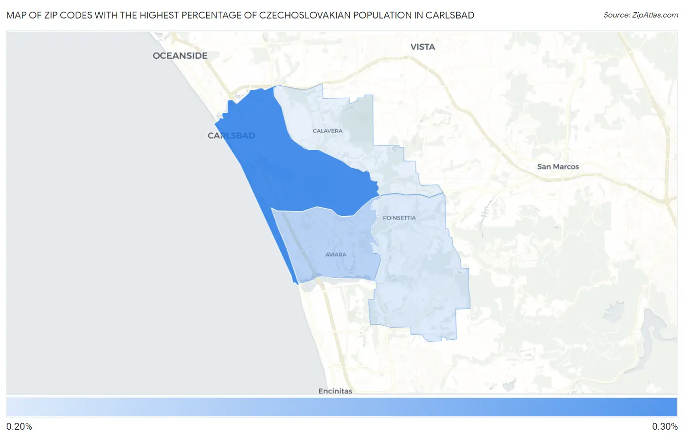Zip Codes with the Highest Percentage of Czechoslovakian Population in Carlsbad Map
