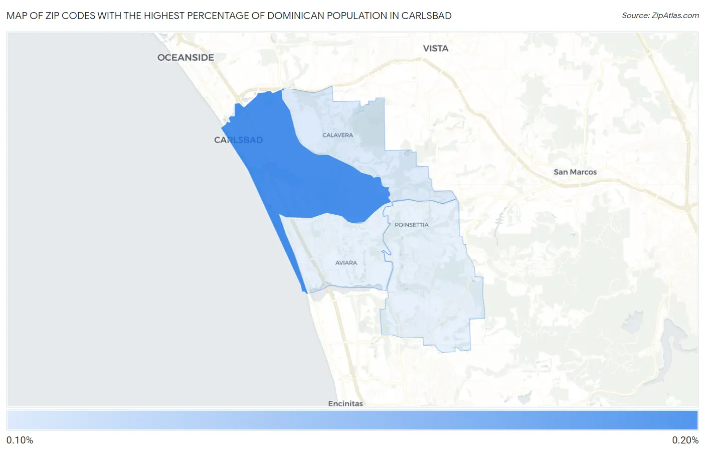 Zip Codes with the Highest Percentage of Dominican Population in Carlsbad Map