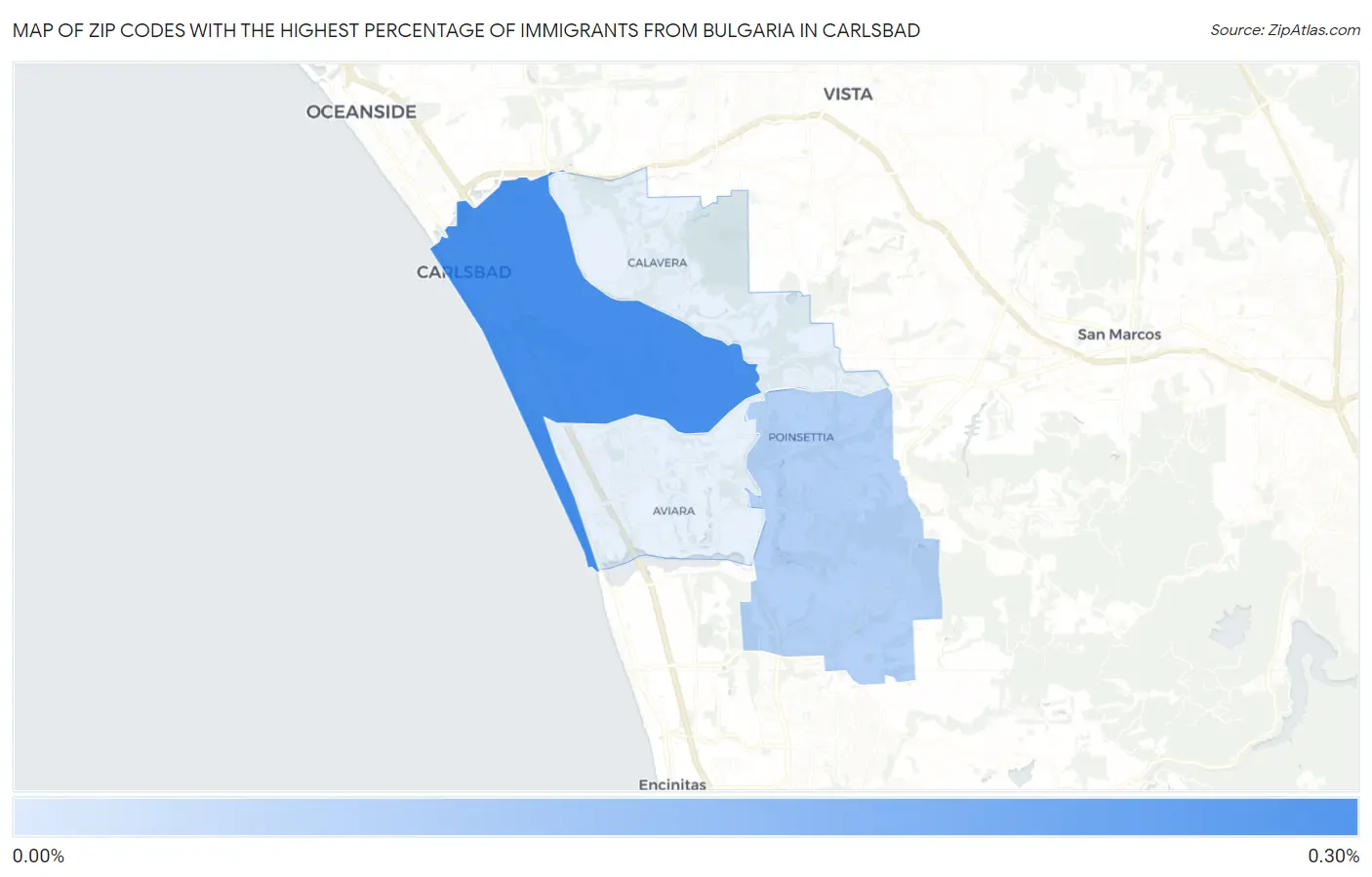 Zip Codes with the Highest Percentage of Immigrants from Bulgaria in Carlsbad Map