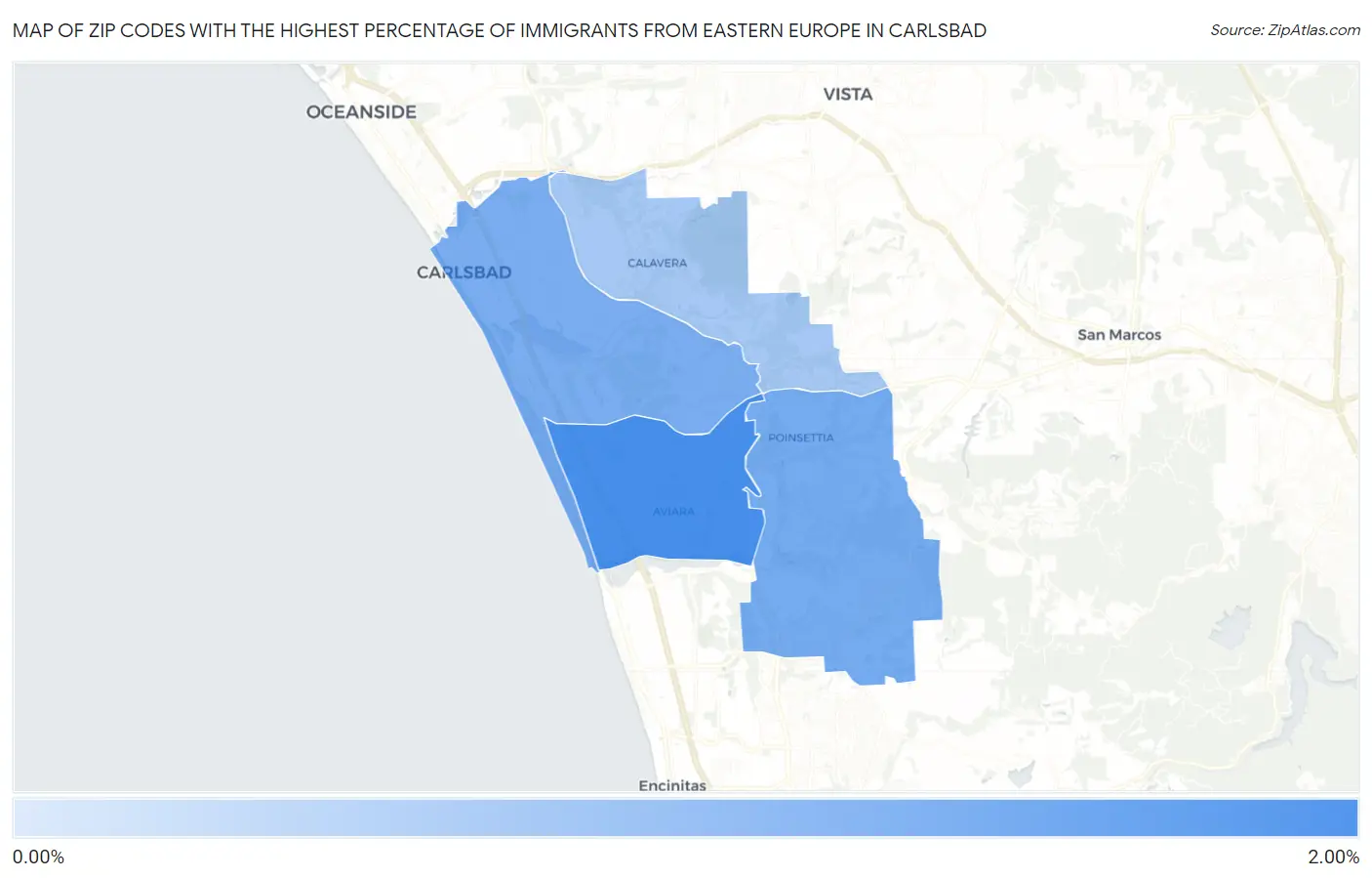 Zip Codes with the Highest Percentage of Immigrants from Eastern Europe in Carlsbad Map