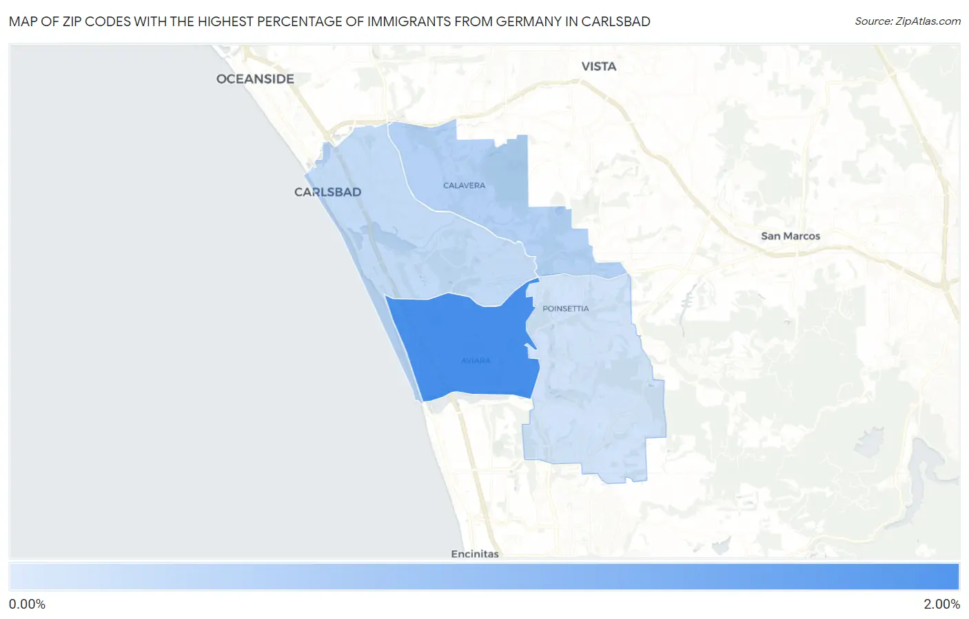 Zip Codes with the Highest Percentage of Immigrants from Germany in Carlsbad Map