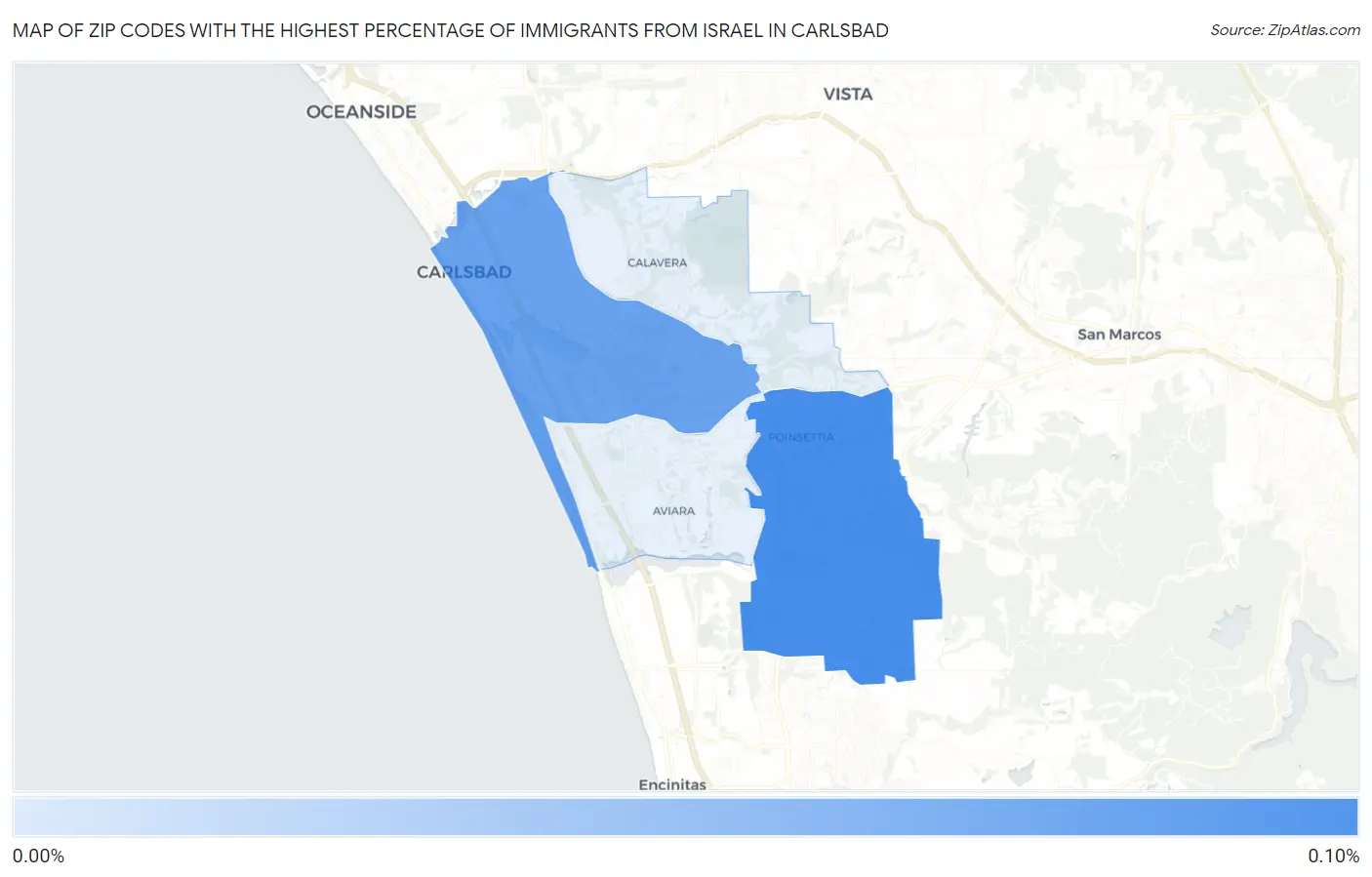 Zip Codes with the Highest Percentage of Immigrants from Israel in Carlsbad Map
