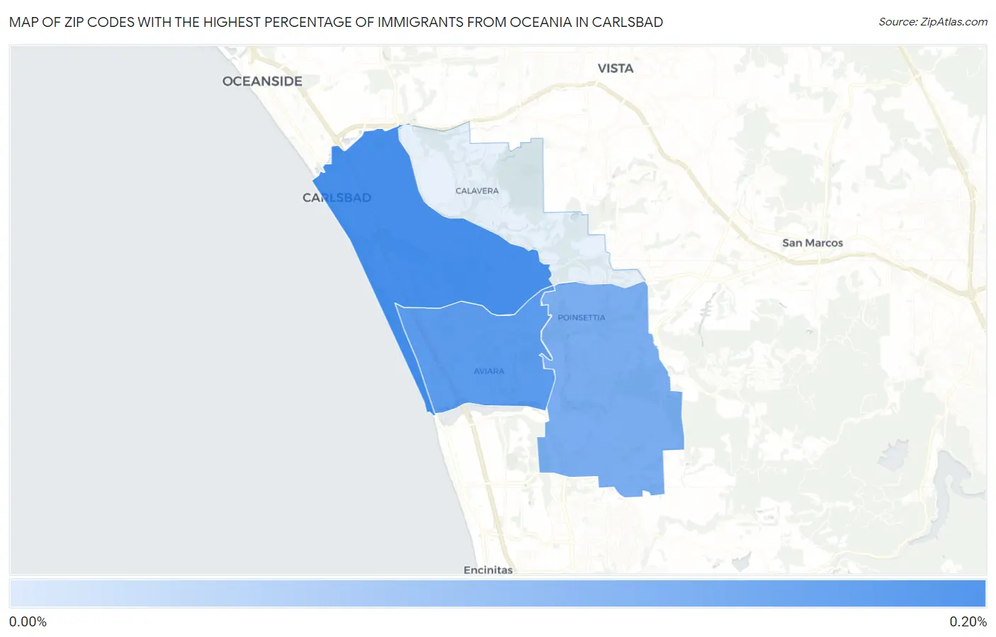 Zip Codes with the Highest Percentage of Immigrants from Oceania in Carlsbad Map