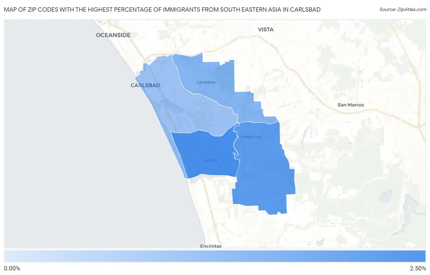Zip Codes with the Highest Percentage of Immigrants from South Eastern Asia in Carlsbad Map