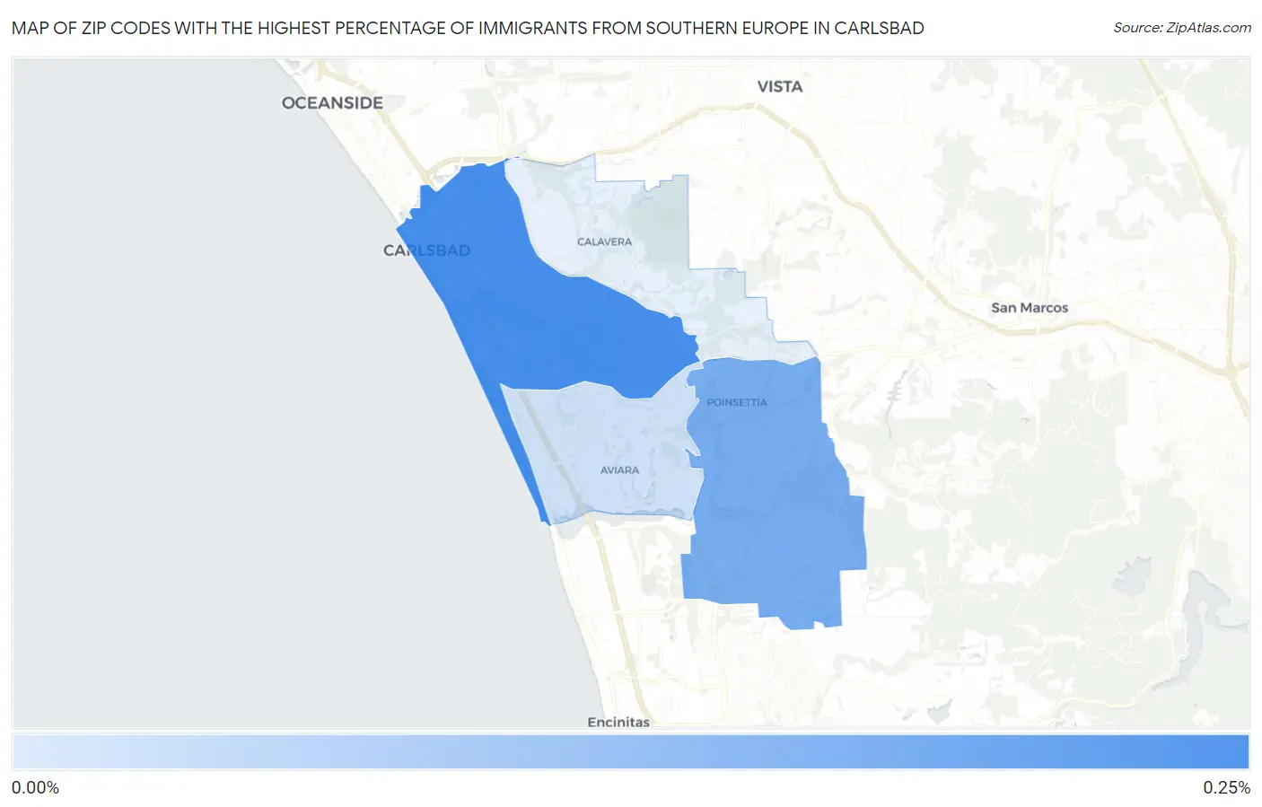 Zip Codes with the Highest Percentage of Immigrants from Southern Europe in Carlsbad Map