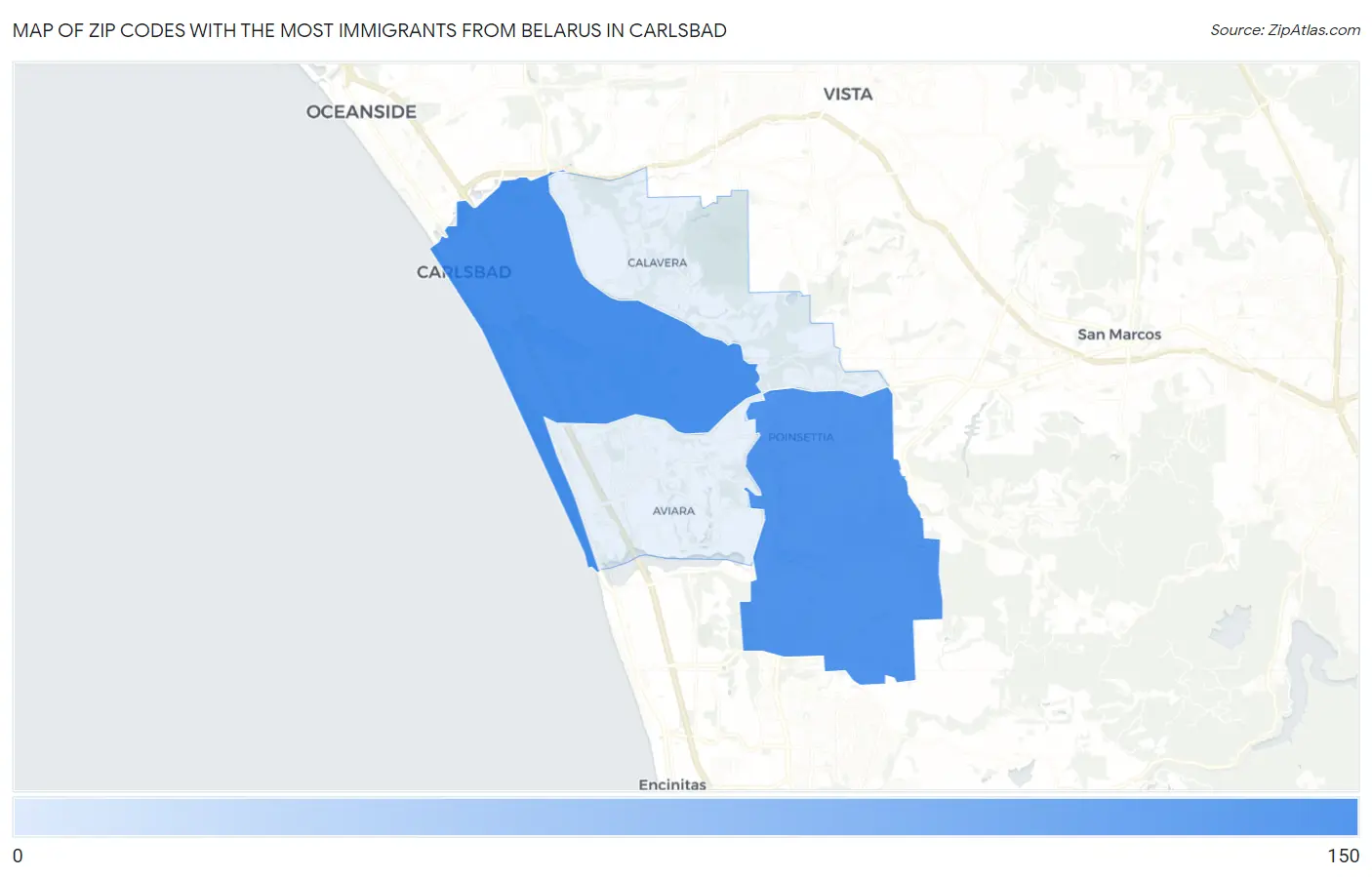 Zip Codes with the Most Immigrants from Belarus in Carlsbad Map