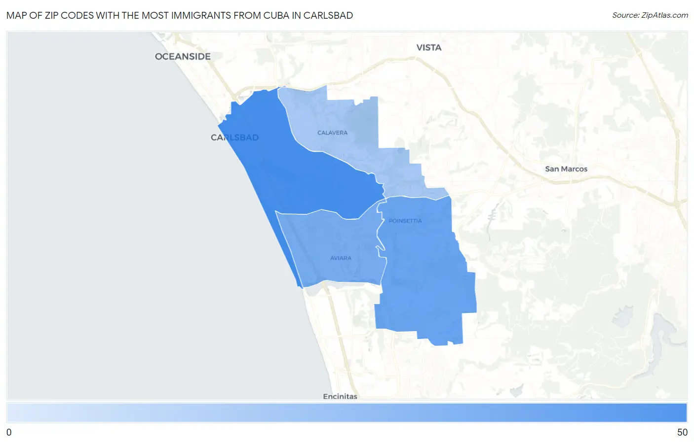 Zip Codes with the Most Immigrants from Cuba in Carlsbad Map