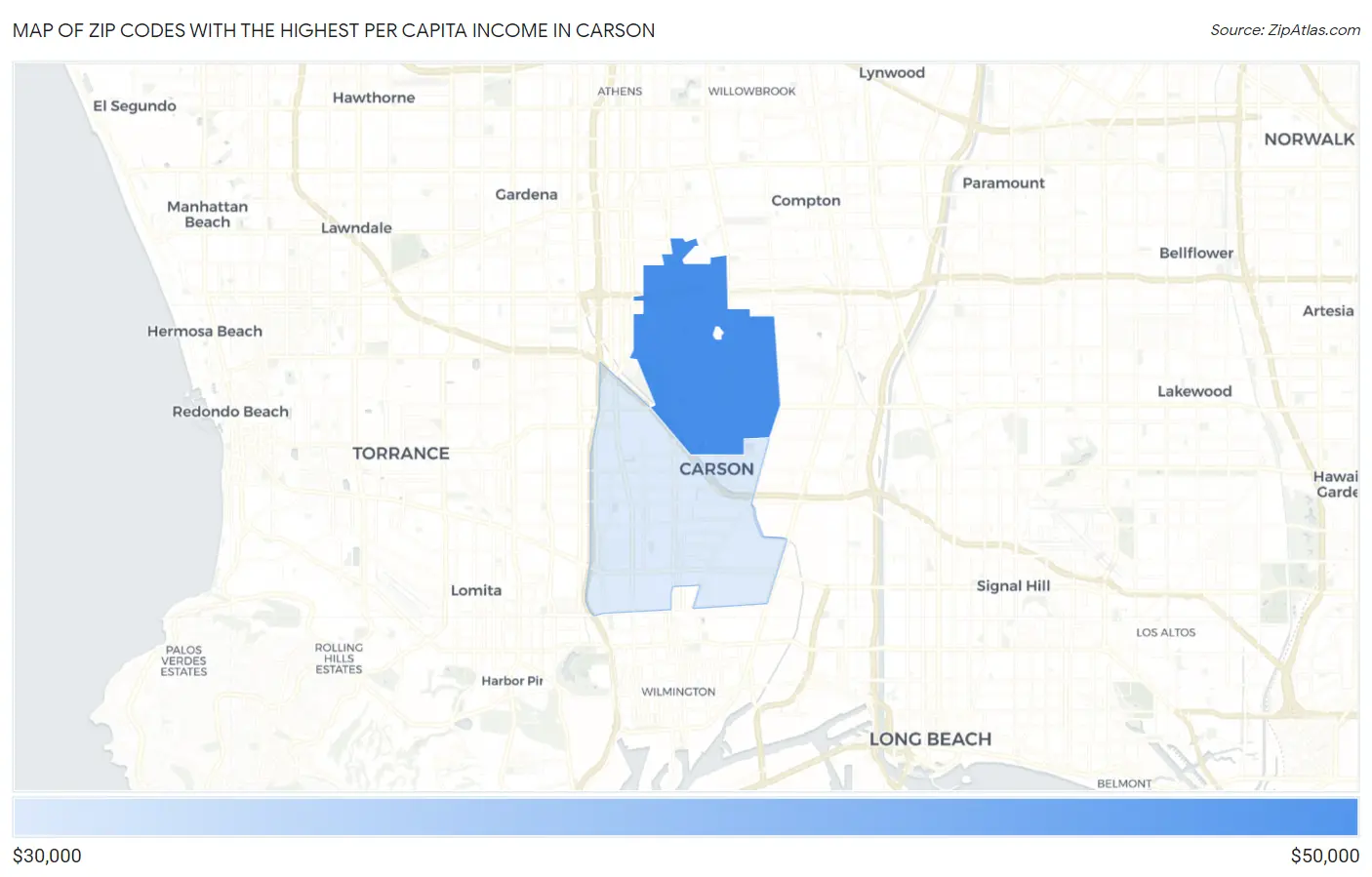 Zip Codes with the Highest Per Capita Income in Carson Map