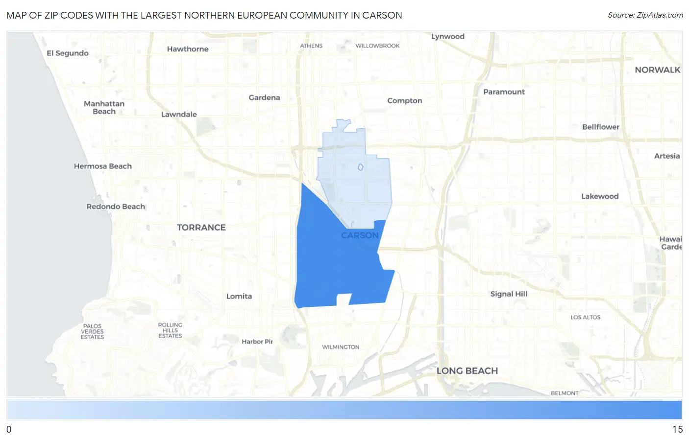 Zip Codes with the Largest Northern European Community in Carson Map