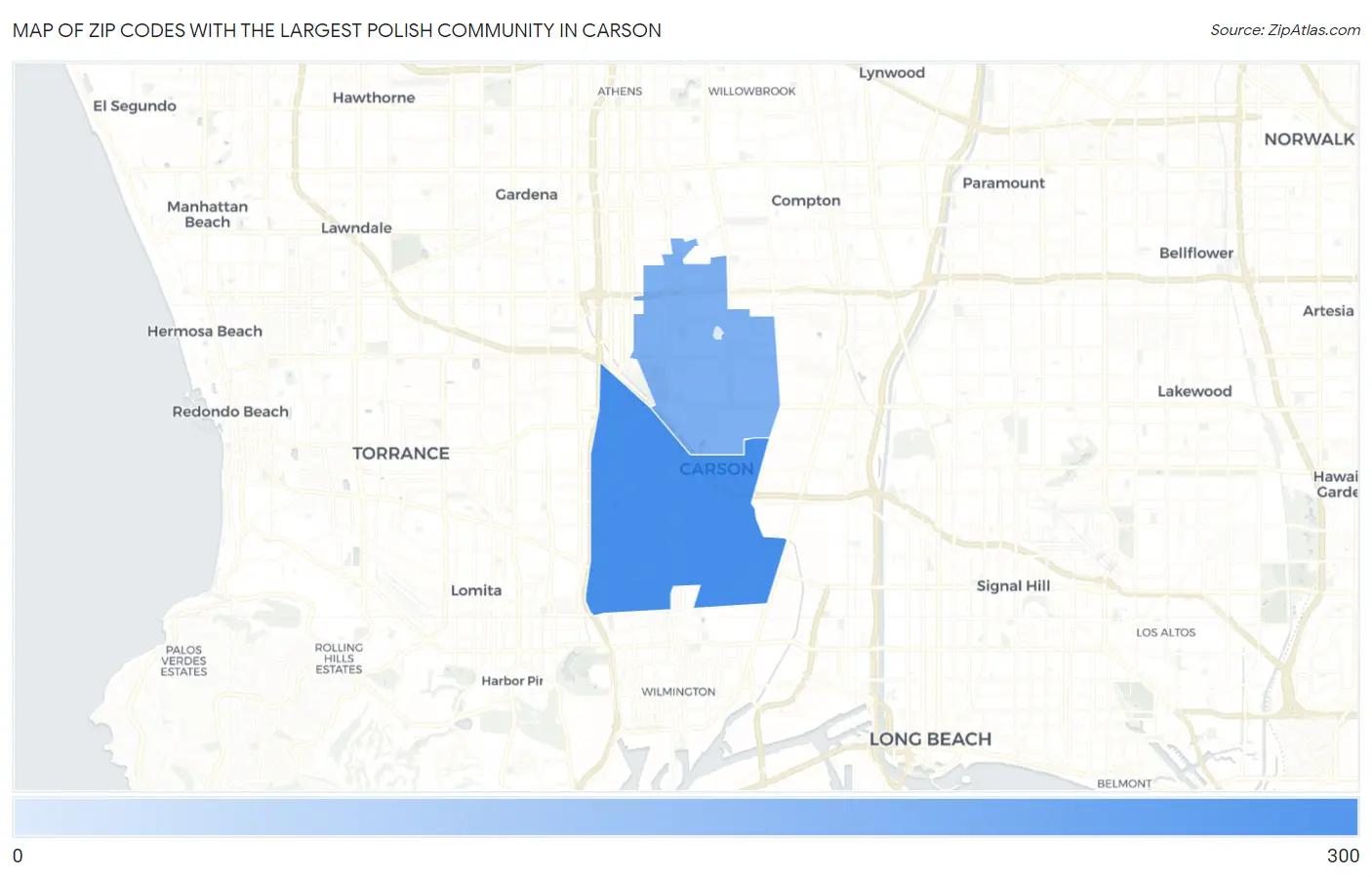 Zip Codes with the Largest Polish Community in Carson Map