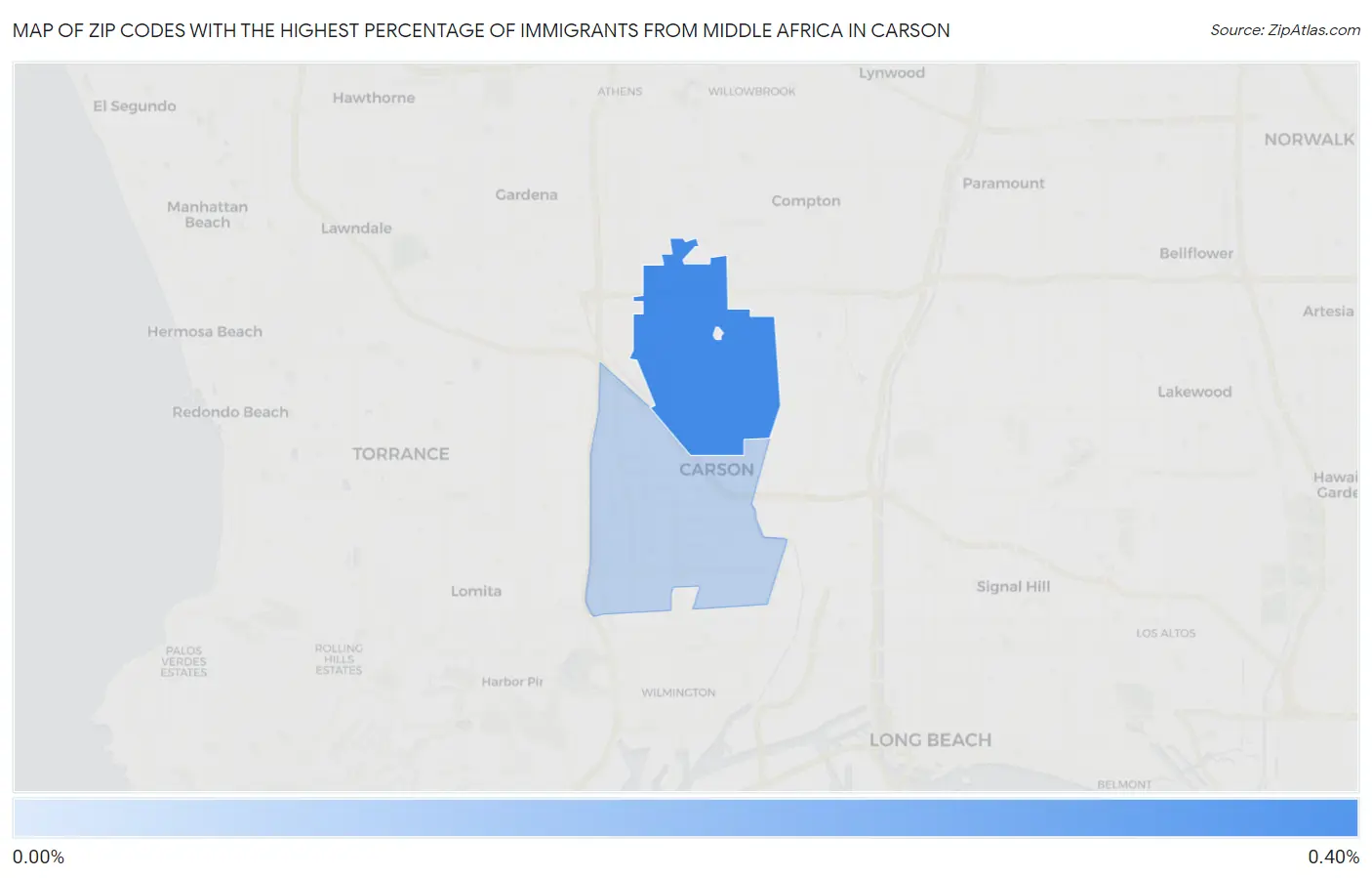 Zip Codes with the Highest Percentage of Immigrants from Middle Africa in Carson Map