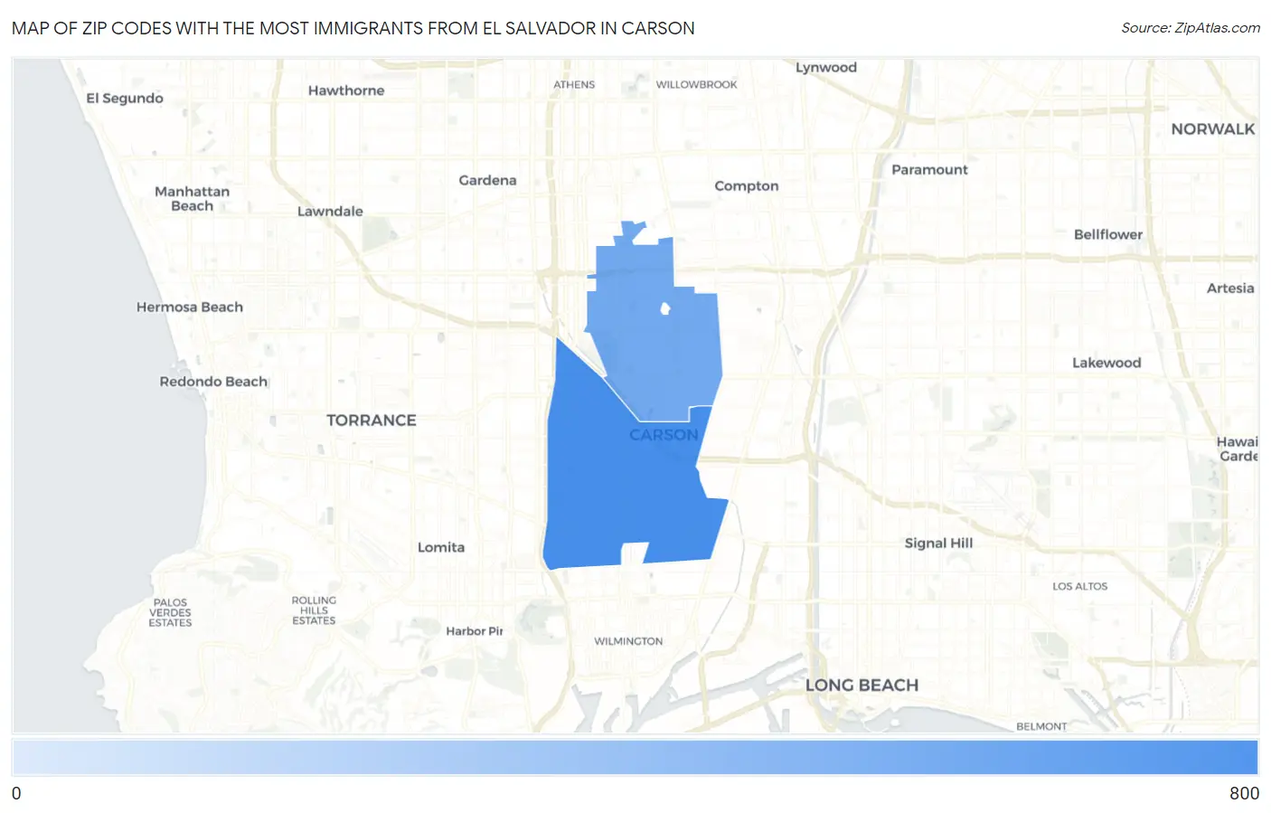 Zip Codes with the Most Immigrants from El Salvador in Carson Map