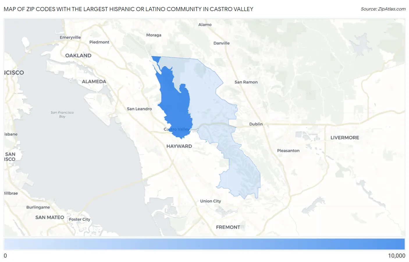 Zip Codes with the Largest Hispanic or Latino Community in Castro Valley Map