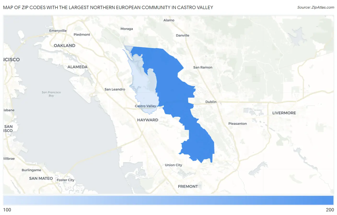 Zip Codes with the Largest Northern European Community in Castro Valley Map
