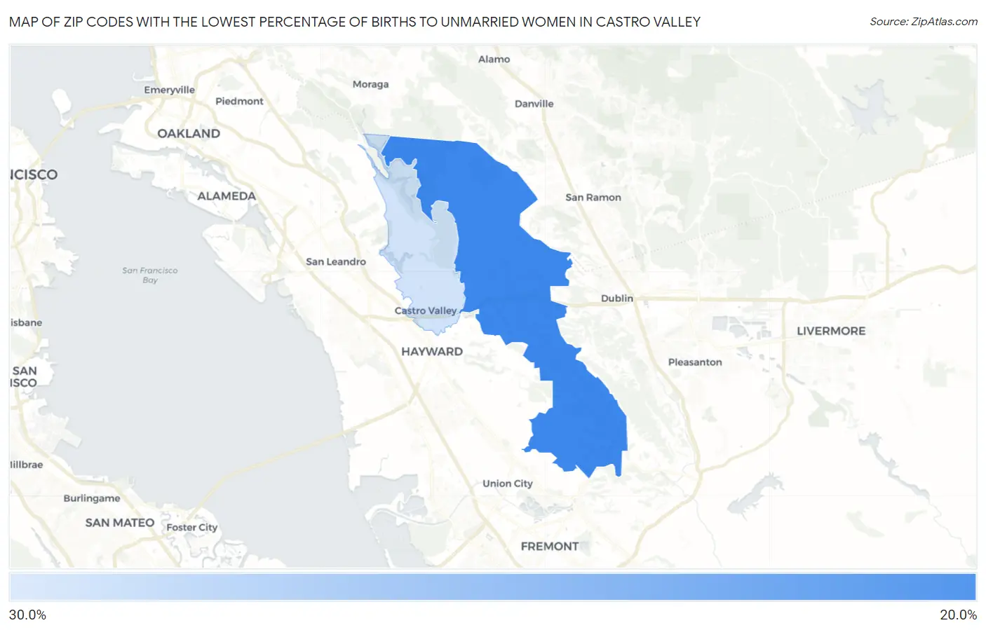 Zip Codes with the Lowest Percentage of Births to Unmarried Women in Castro Valley Map