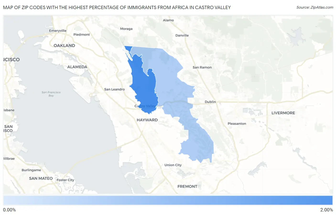 Zip Codes with the Highest Percentage of Immigrants from Africa in Castro Valley Map