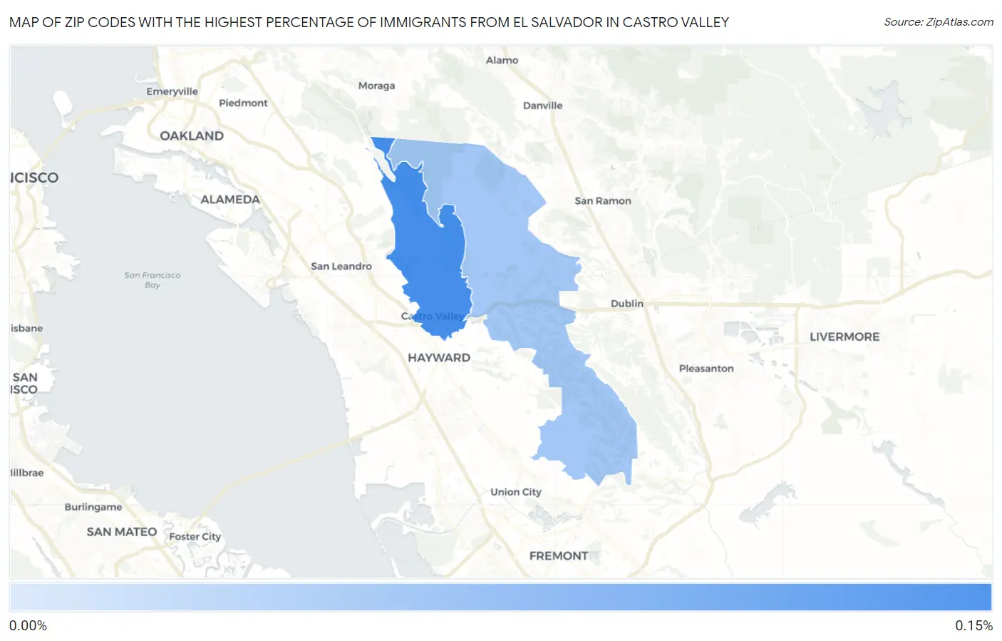 Zip Codes with the Highest Percentage of Immigrants from El Salvador in Castro Valley Map
