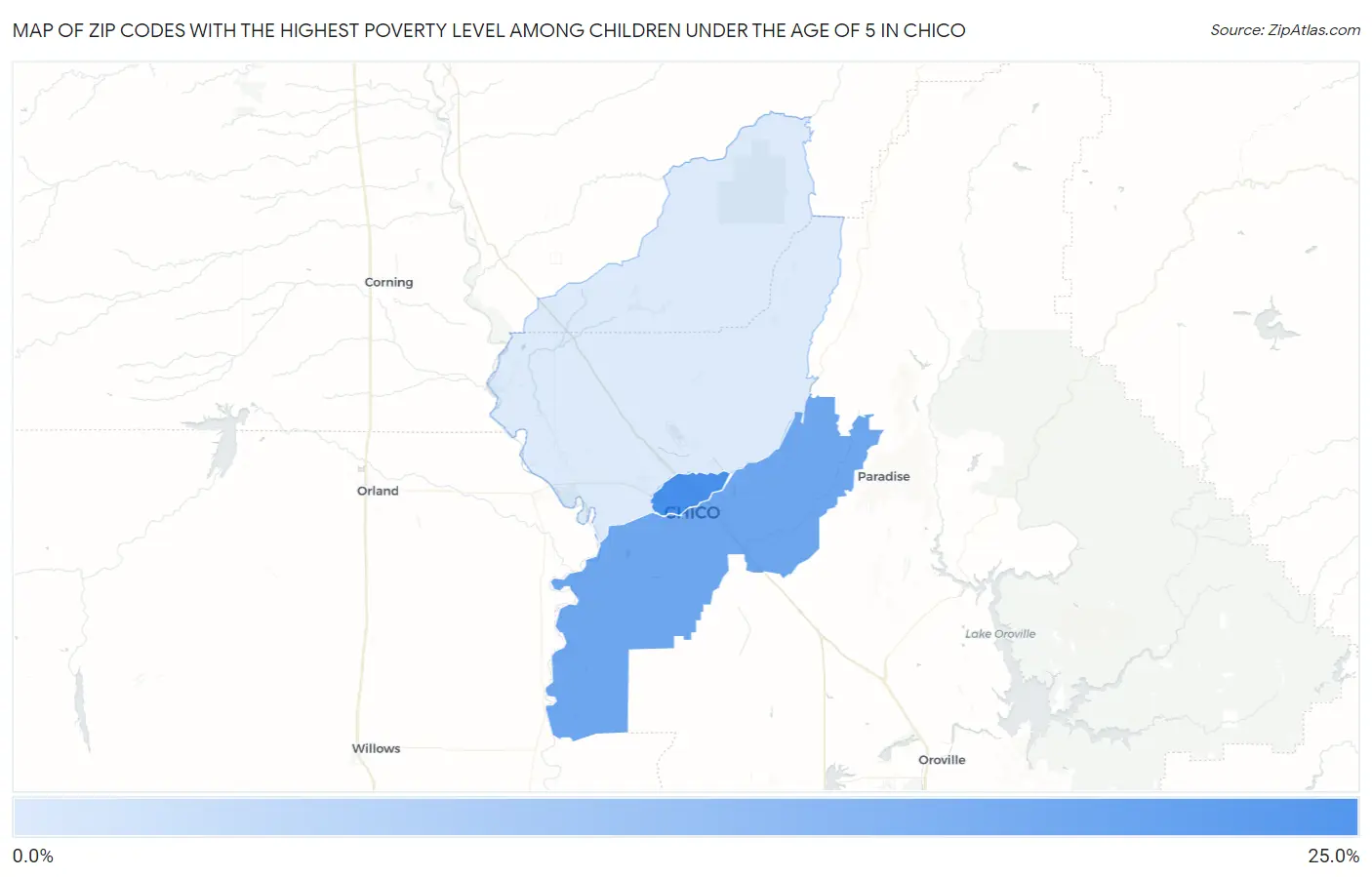 Zip Codes with the Highest Poverty Level Among Children Under the Age of 5 in Chico Map