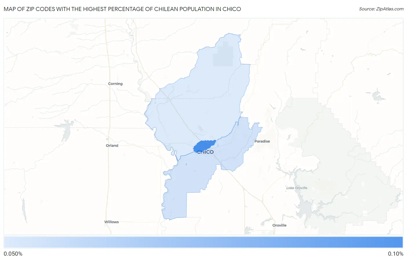 Zip Codes with the Highest Percentage of Chilean Population in Chico Map