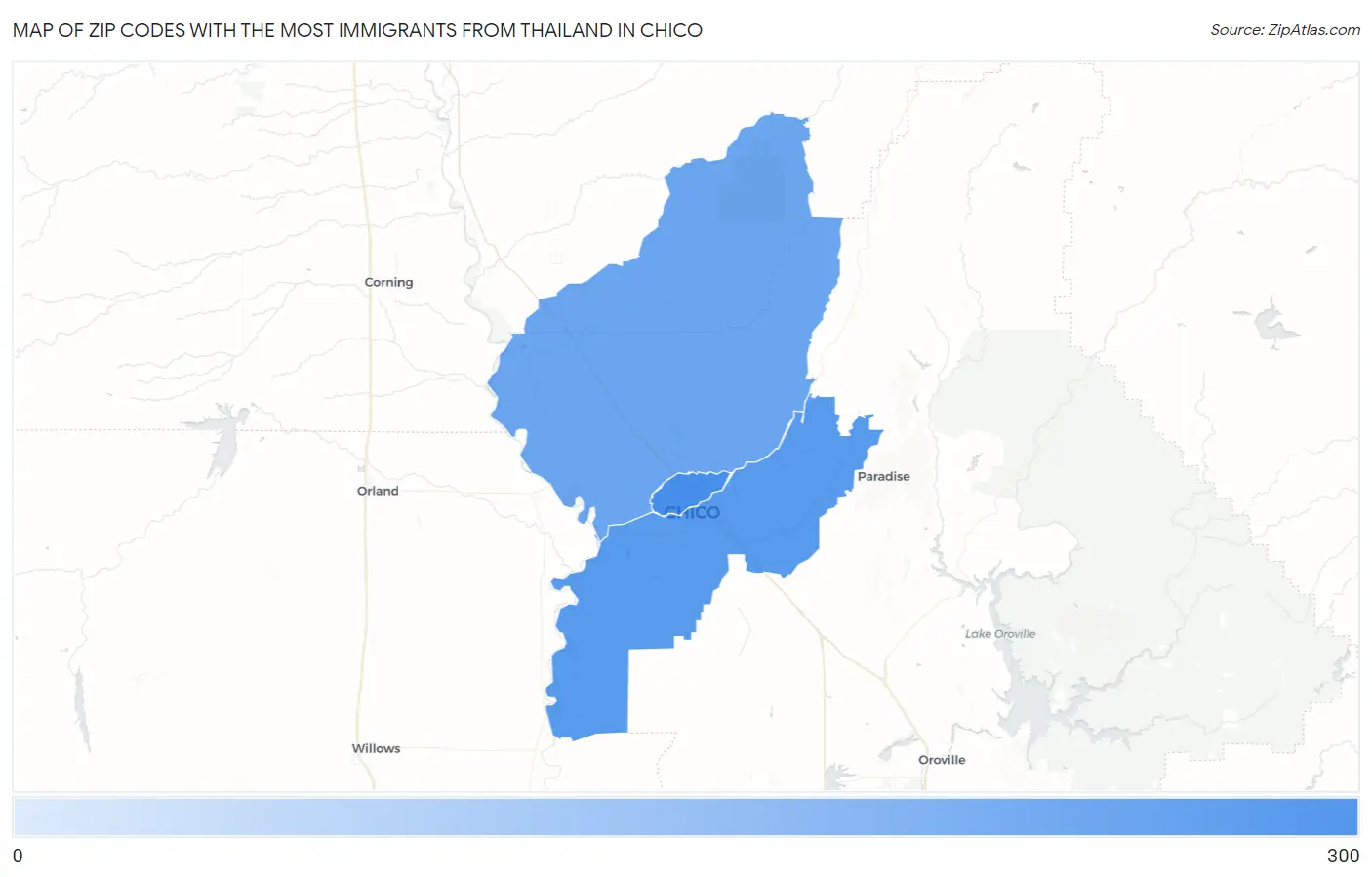 Zip Codes with the Most Immigrants from Thailand in Chico Map