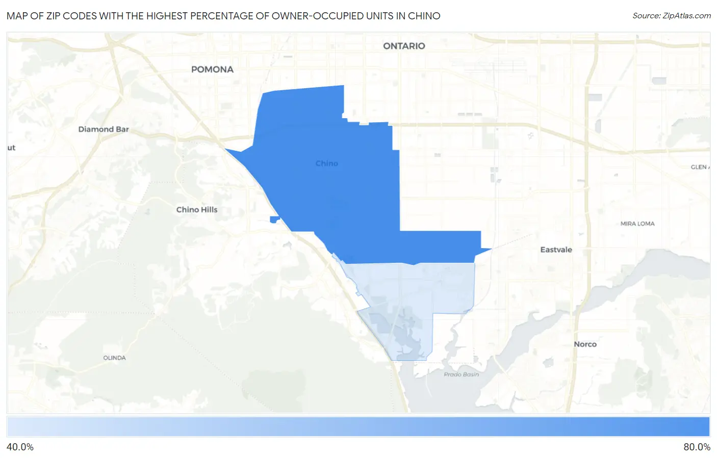 Zip Codes with the Highest Percentage of Owner-Occupied Units in Chino Map