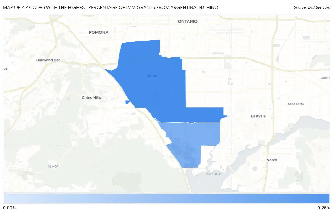 Zip Codes with the Highest Percentage of Immigrants from Argentina in Chino Map