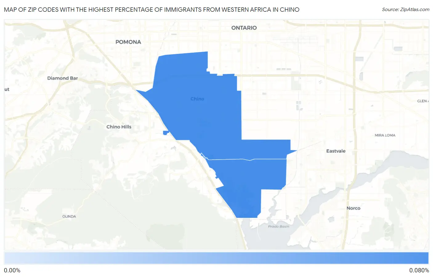 Zip Codes with the Highest Percentage of Immigrants from Western Africa in Chino Map