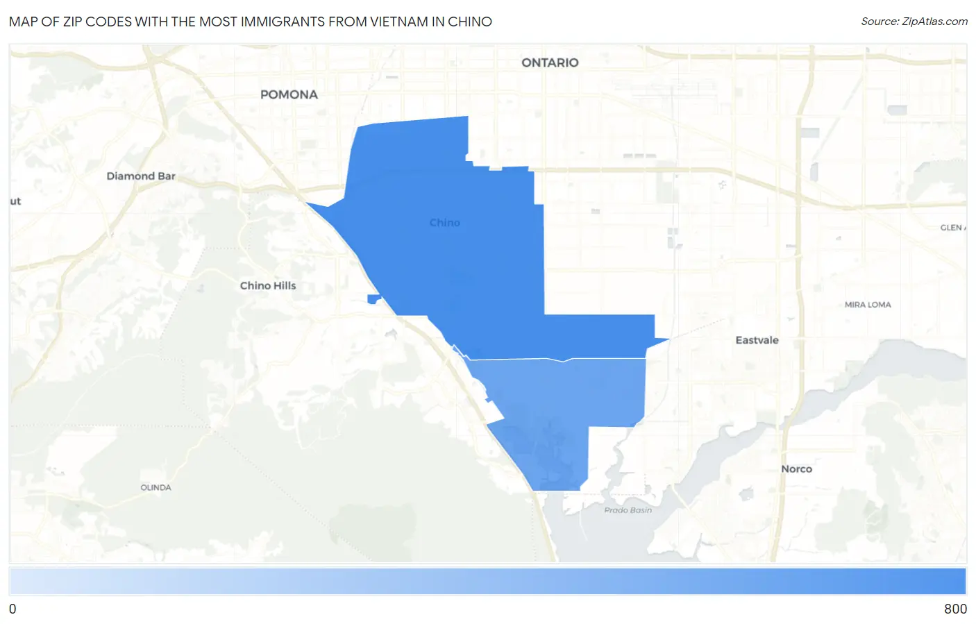 Zip Codes with the Most Immigrants from Vietnam in Chino Map