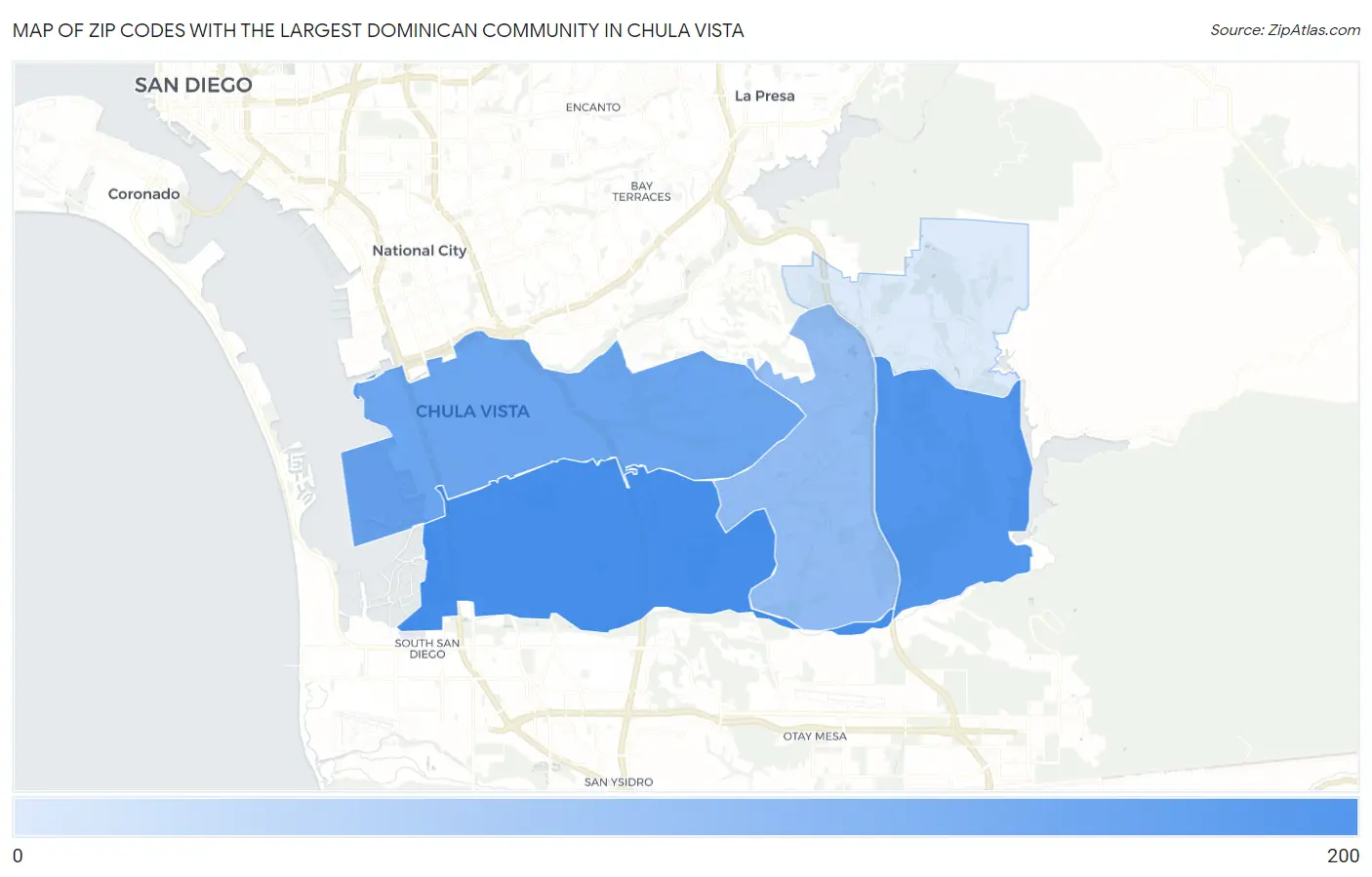 Zip Codes with the Largest Dominican Community in Chula Vista Map