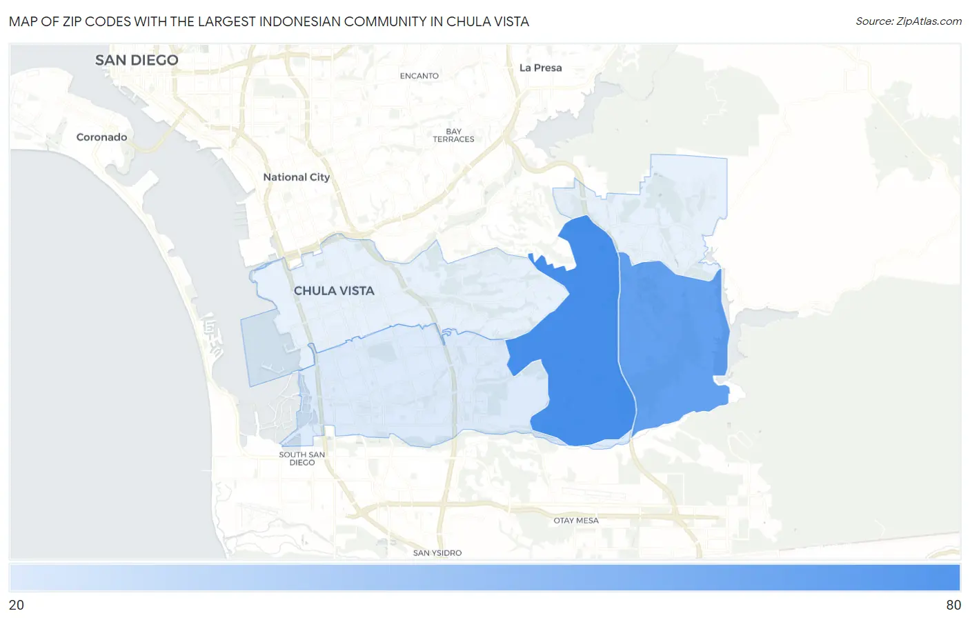 Zip Codes with the Largest Indonesian Community in Chula Vista Map