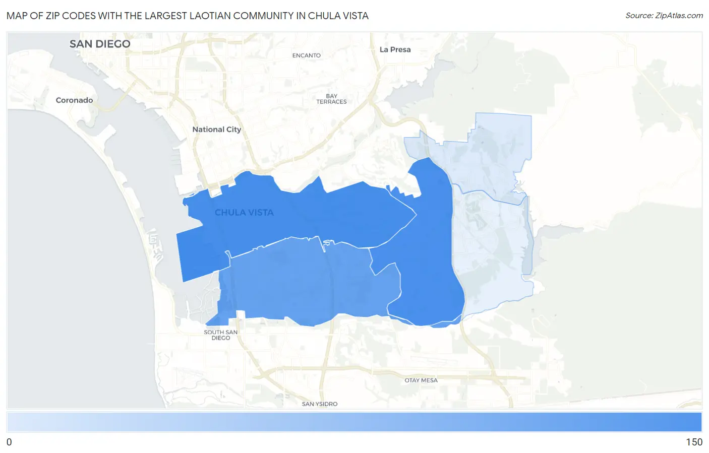 Zip Codes with the Largest Laotian Community in Chula Vista Map
