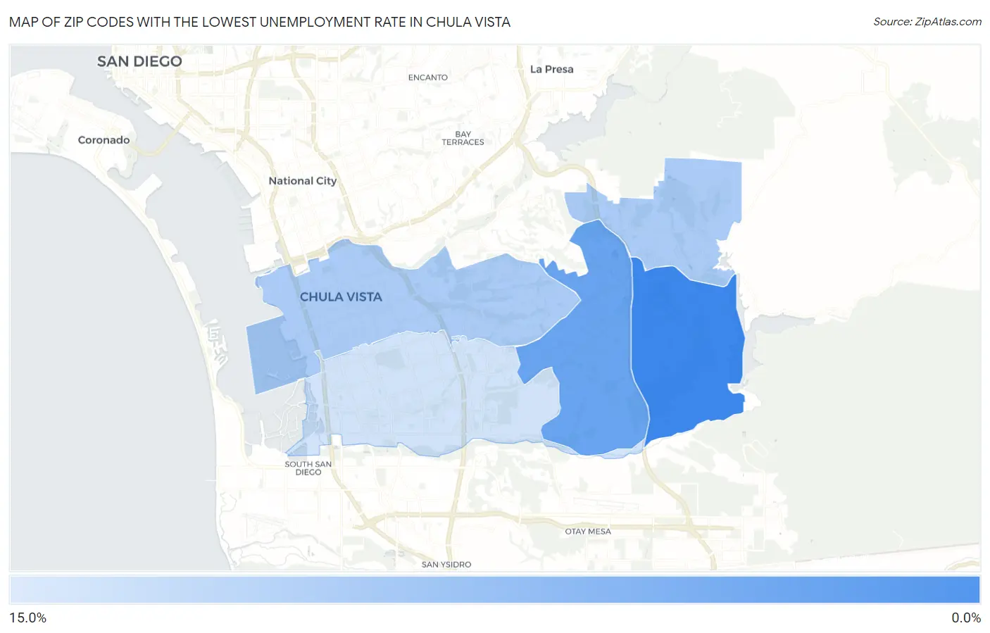 Zip Codes with the Lowest Unemployment Rate in Chula Vista Map