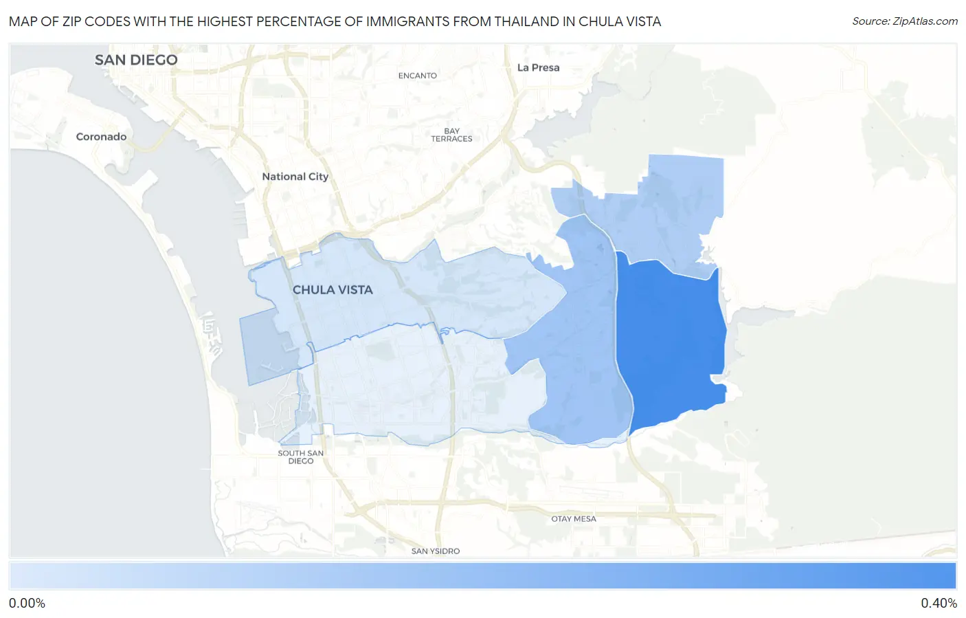 Zip Codes with the Highest Percentage of Immigrants from Thailand in Chula Vista Map