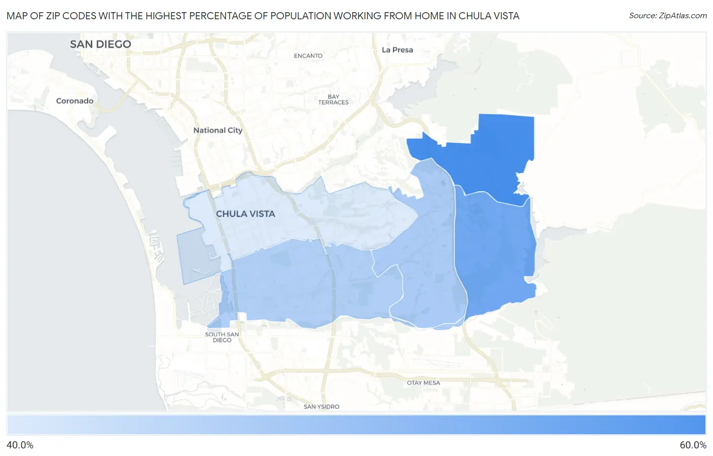 Zip Codes with the Highest Percentage of Population Working from Home in Chula Vista Map