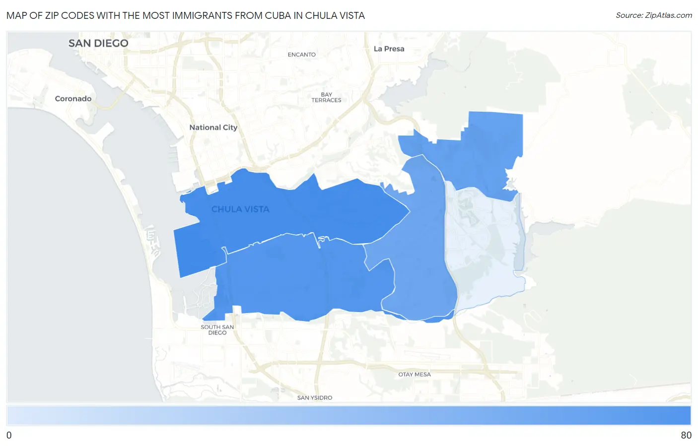 Zip Codes with the Most Immigrants from Cuba in Chula Vista Map