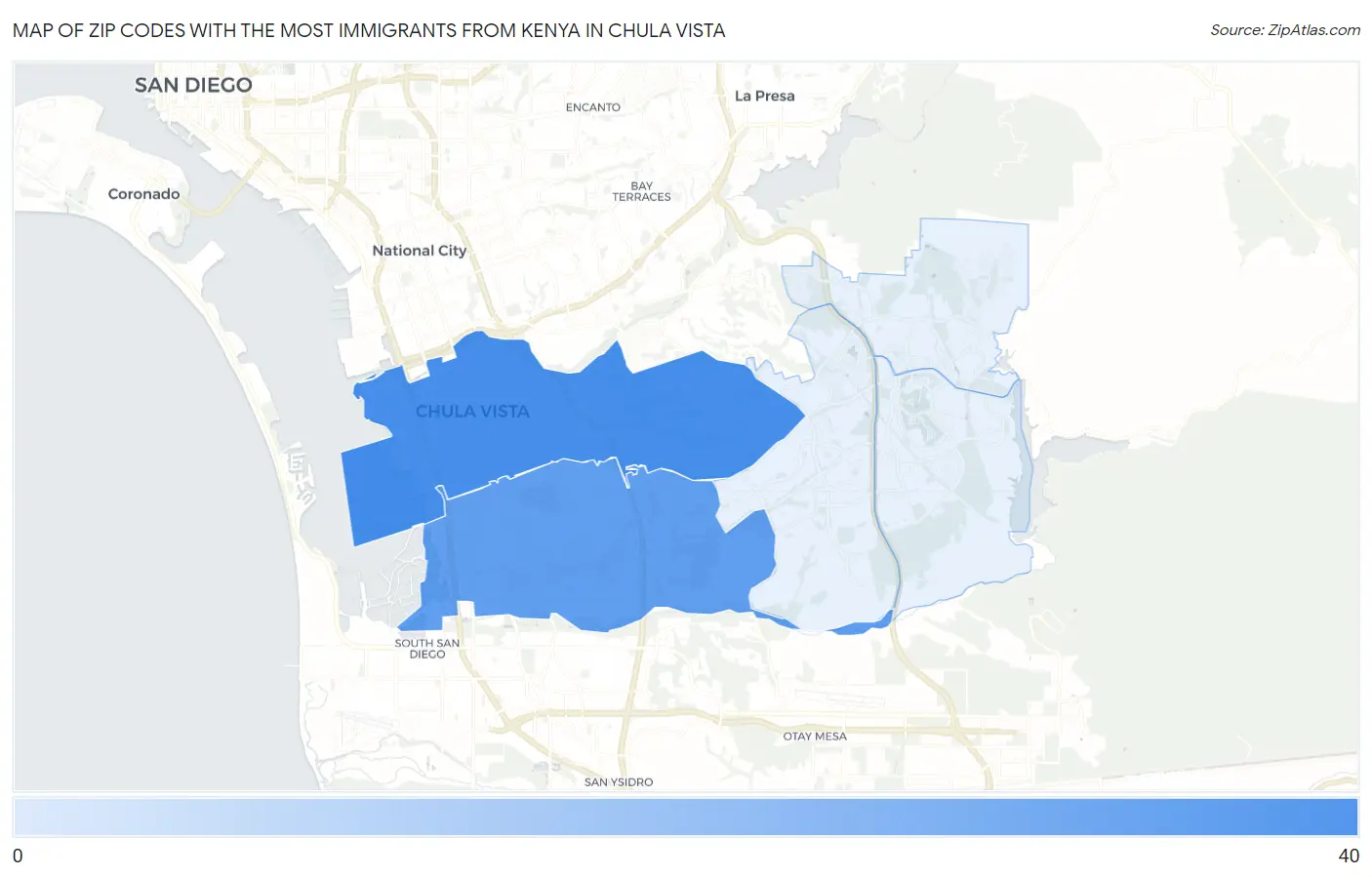 Zip Codes with the Most Immigrants from Kenya in Chula Vista Map