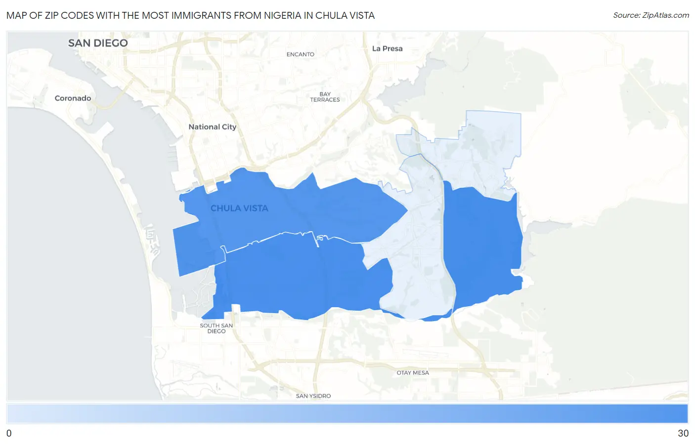 Zip Codes with the Most Immigrants from Nigeria in Chula Vista Map